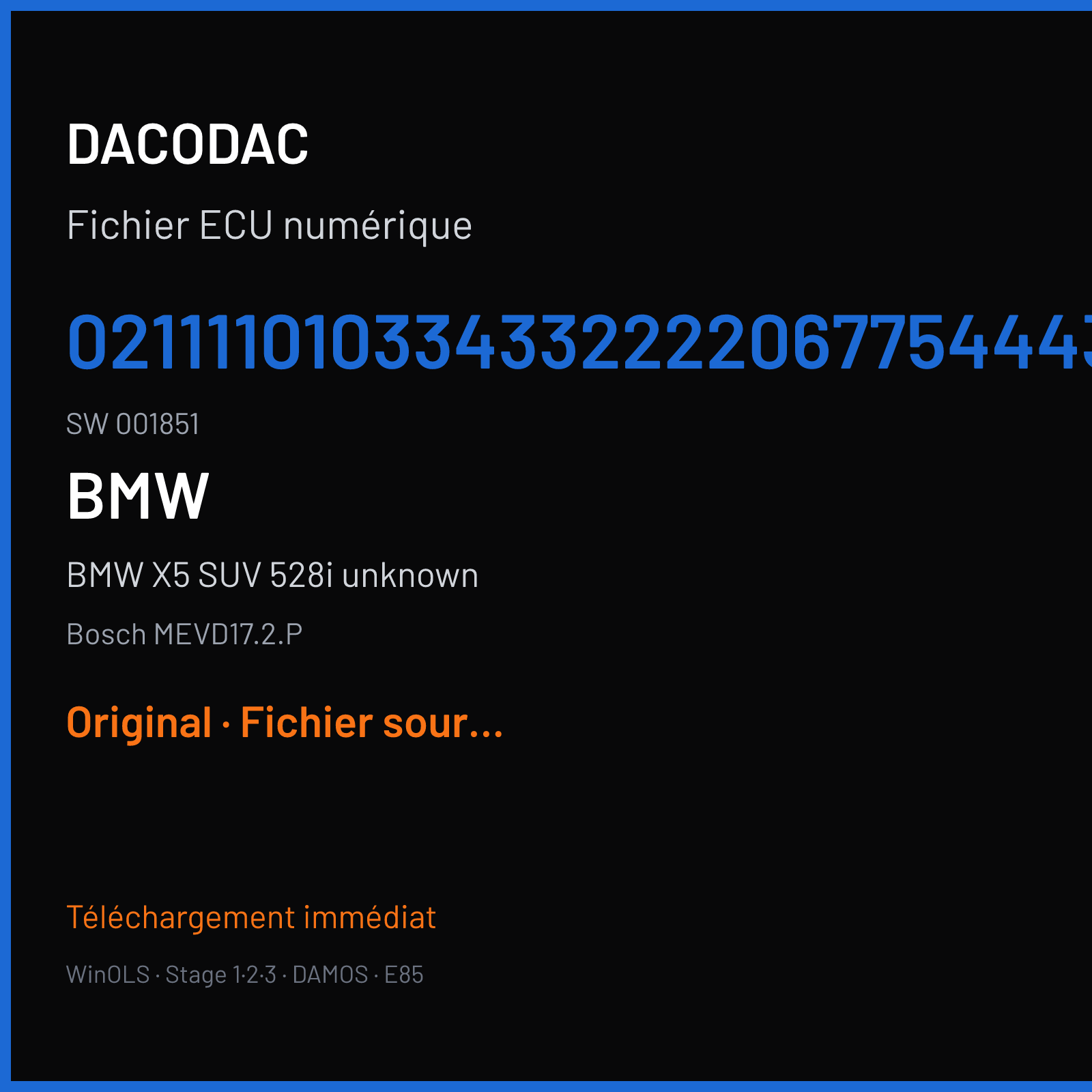 BMW X5 SUV 528i unknown — Bosch MEVD17.2.P — 02111101033433222206775444331 · 001851 — Original