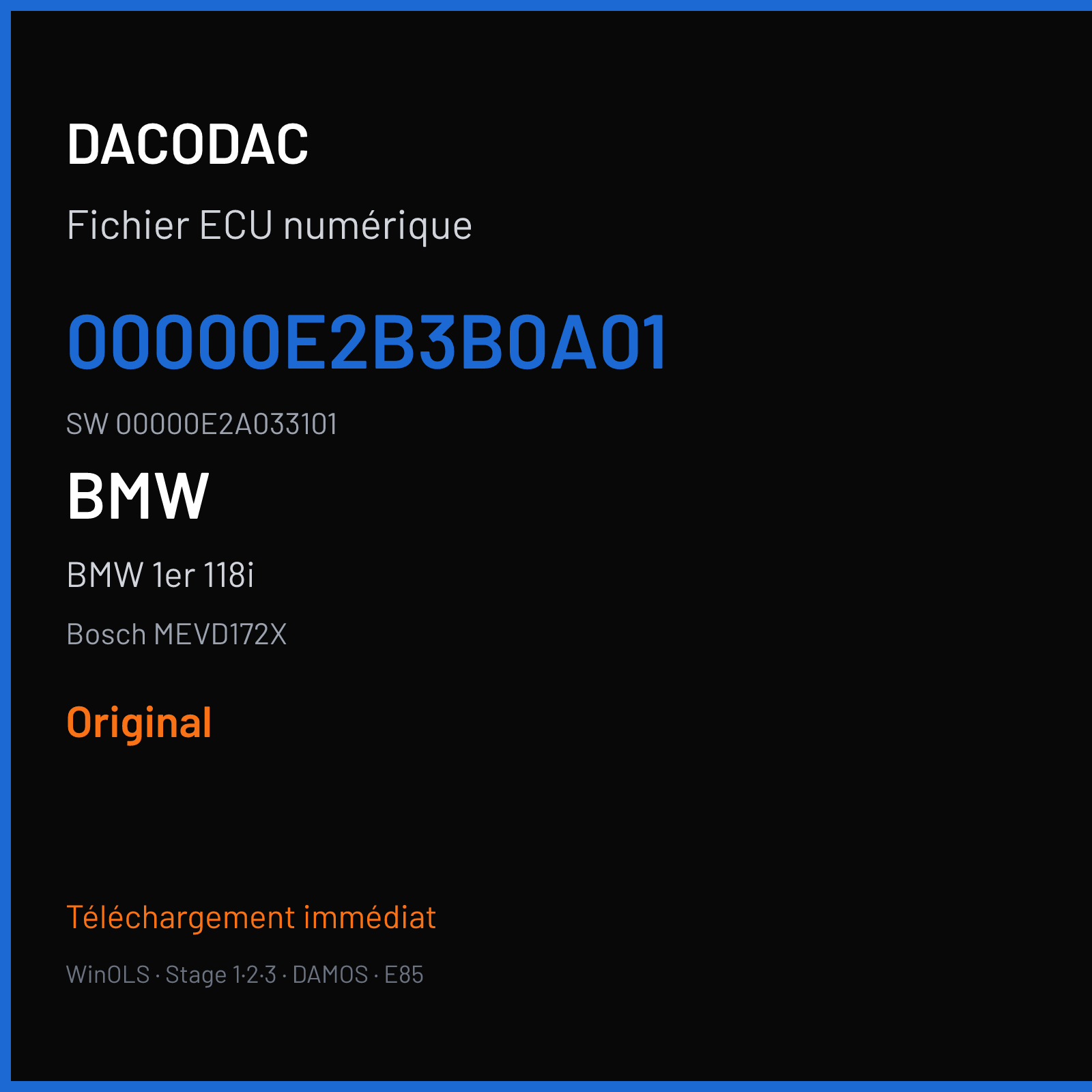 BMW 1er 118i 170 ch — Bosch MEVD172X — 00000E2B3B0A01 · 00000E2A033101 · 001131 — Original