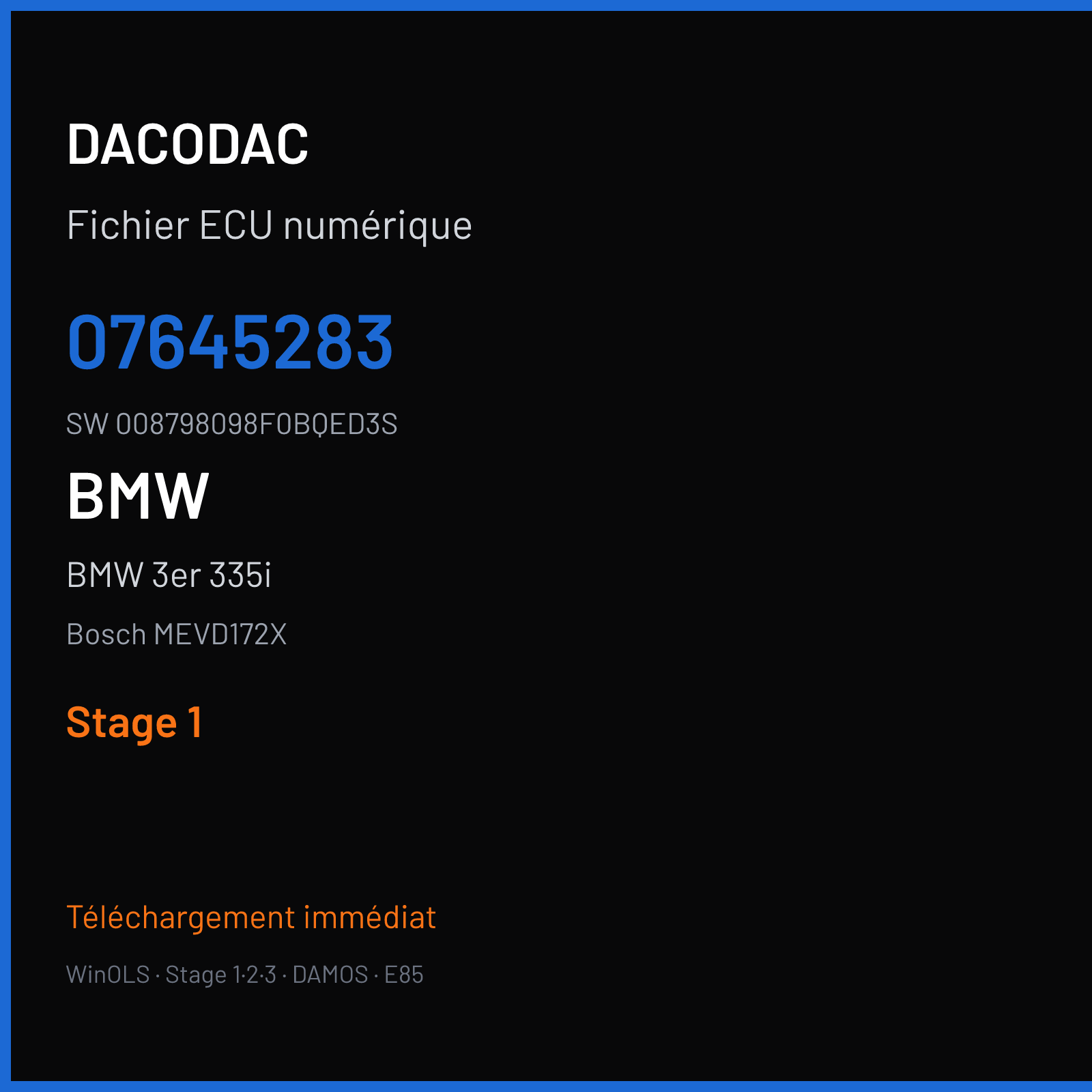BMW 3er 335i 306 ch (2012) — Bosch MEVD172X — 07645283 · 008798098F0BQED3S · S41531 — Stage 1