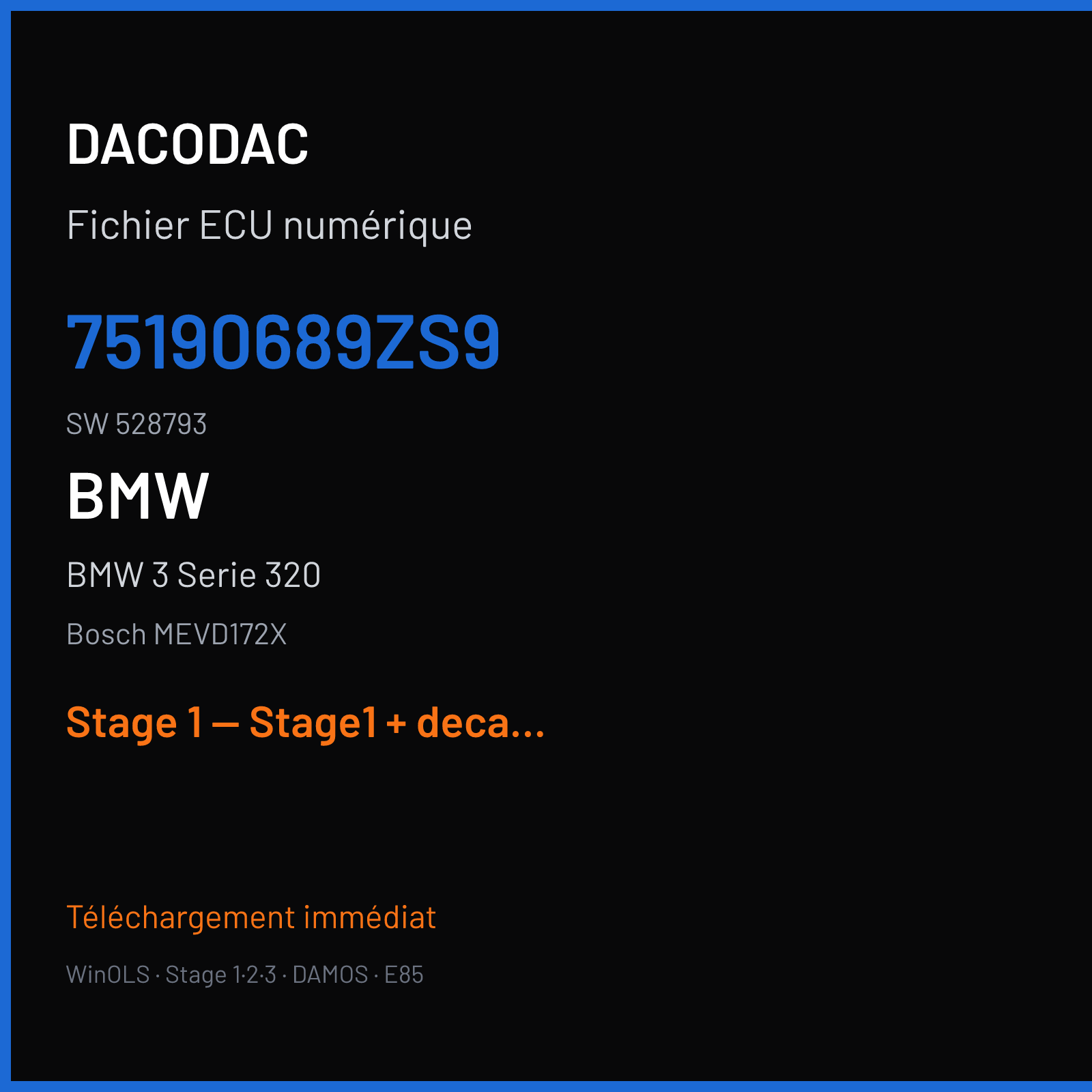 BMW 3 Serie 320 (2015) — Bosch MEVD172X — 75190689ZS9 · 528793 — Stage 1 — Stage1 + decat