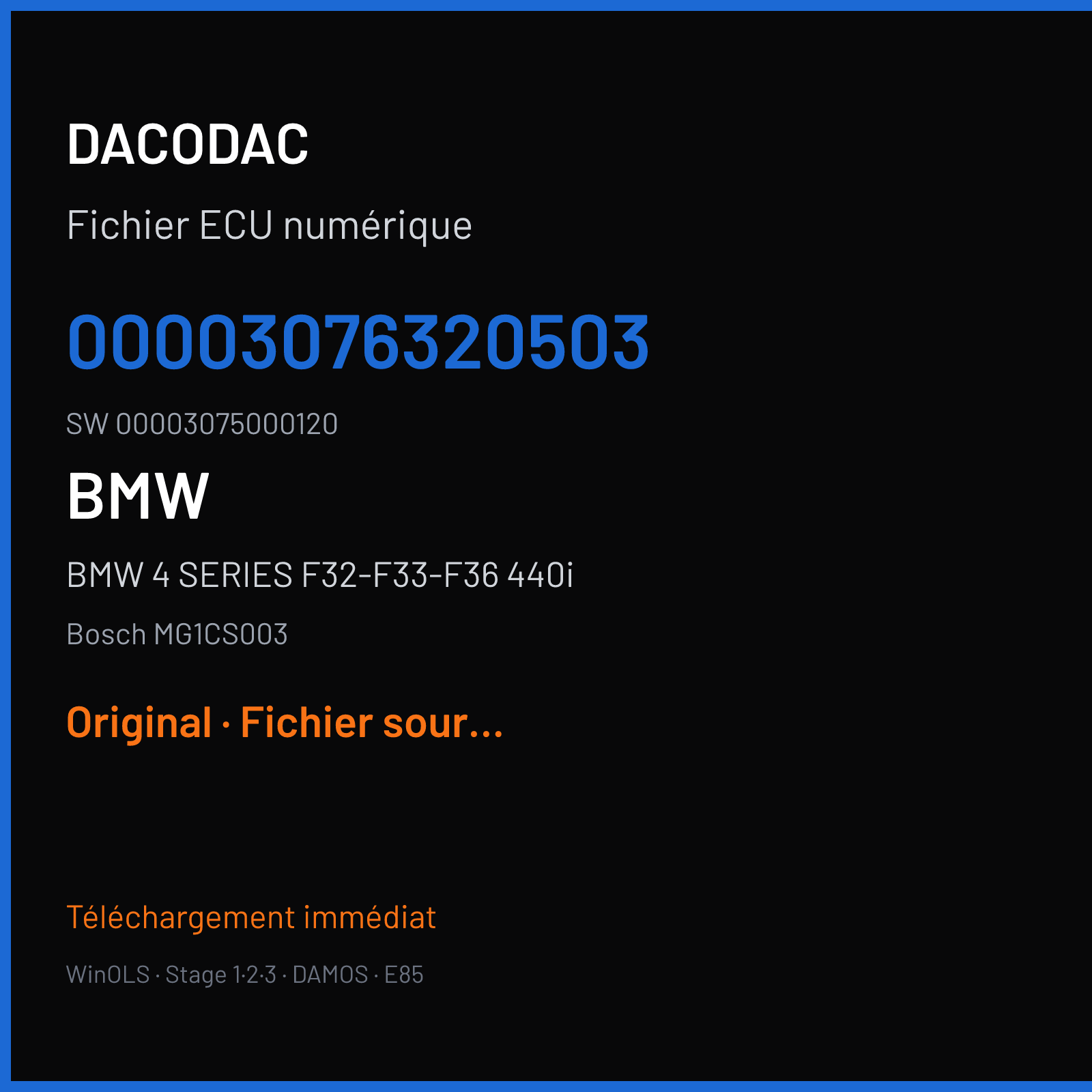 BMW 4 SERIES F32-F33-F36 440i (2017) — Bosch MG1CS003 — 00003076320503 · 00003075000120 — Original
