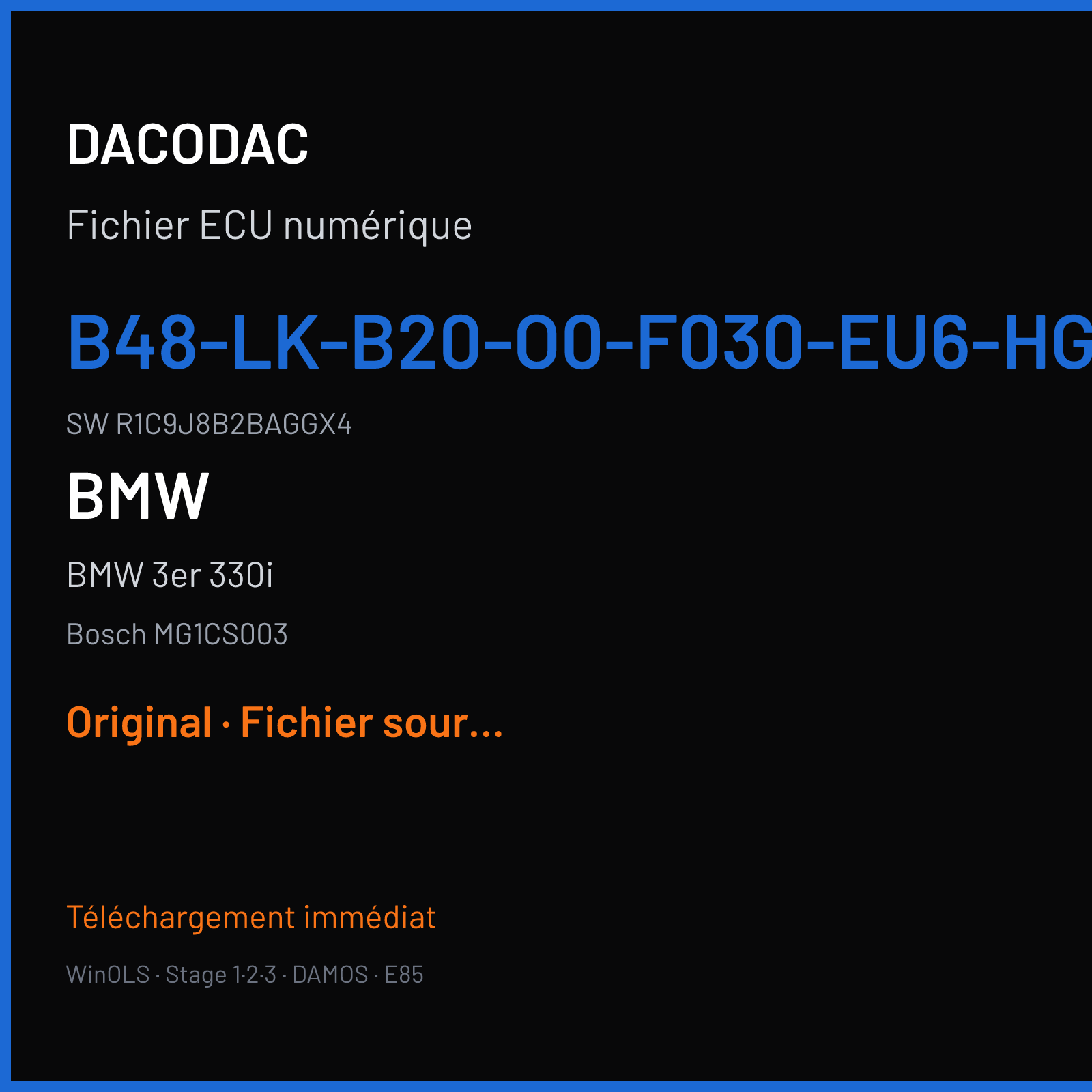 BMW 3er 330i (2017) — Bosch MG1CS003 — B48-LK-B20-O0-F030-EU6-HGAG- · R1C9J8B2BAGGX4 — Original