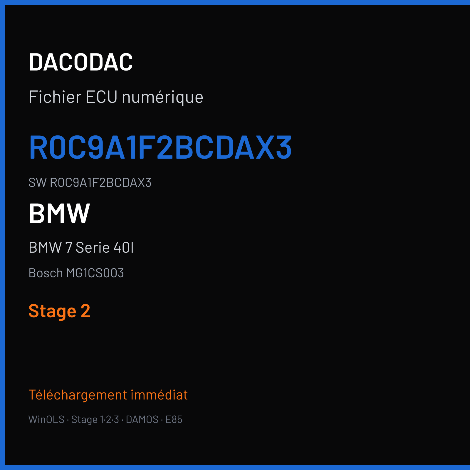 BMW 7 Serie 40I 326 ch (2018) — Bosch MG1CS003 — R0C9A1F2BCDAX3 · R0C9A1F2BCDAX3 · R0C2A1F2B — Stage 2