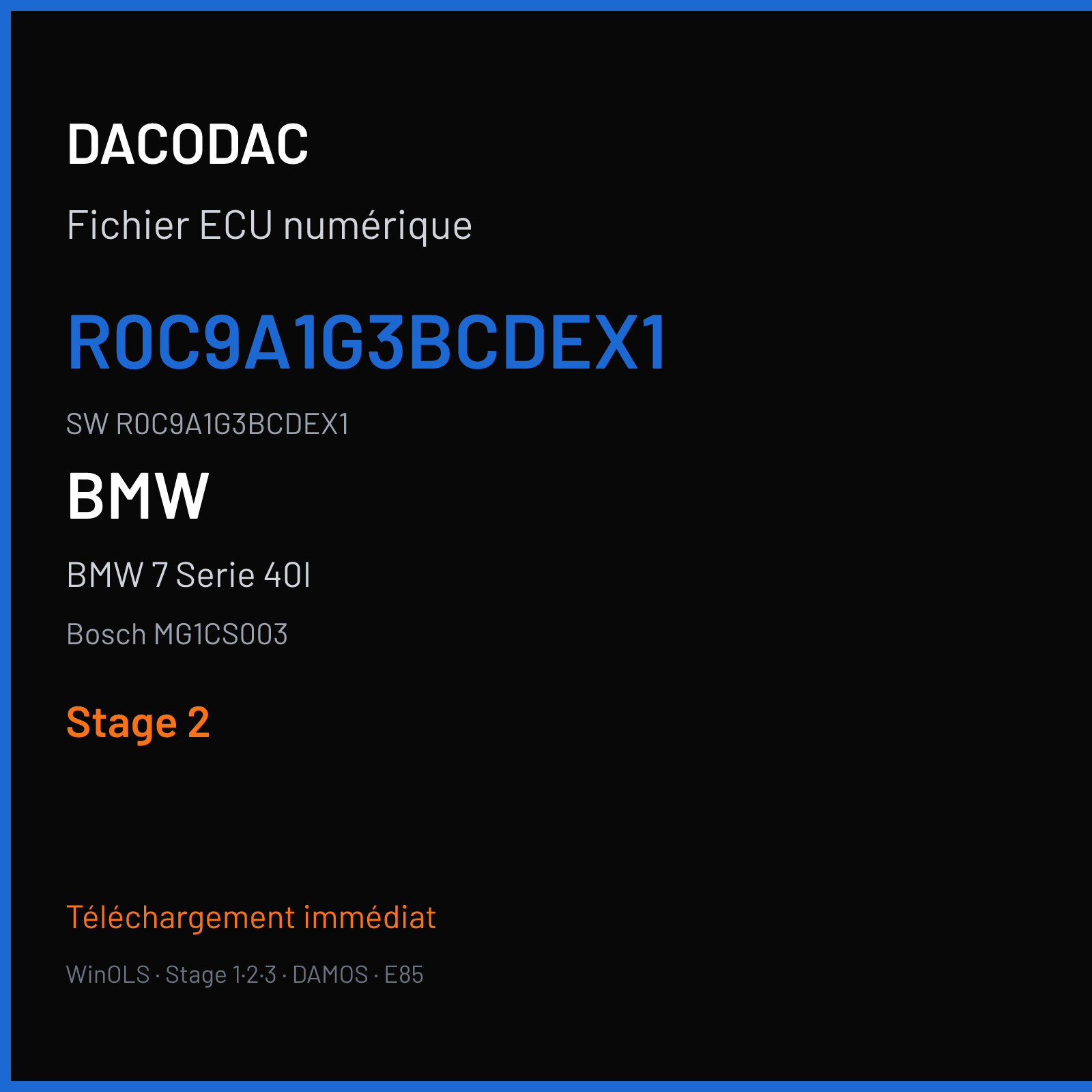 BMW 7 Serie 40I 326 ch (2020) — Bosch MG1CS003 — R0C9A1G3BCDEX1 · R0C9A1G3BCDEX1 · R0C2A1G3B — Stage 2