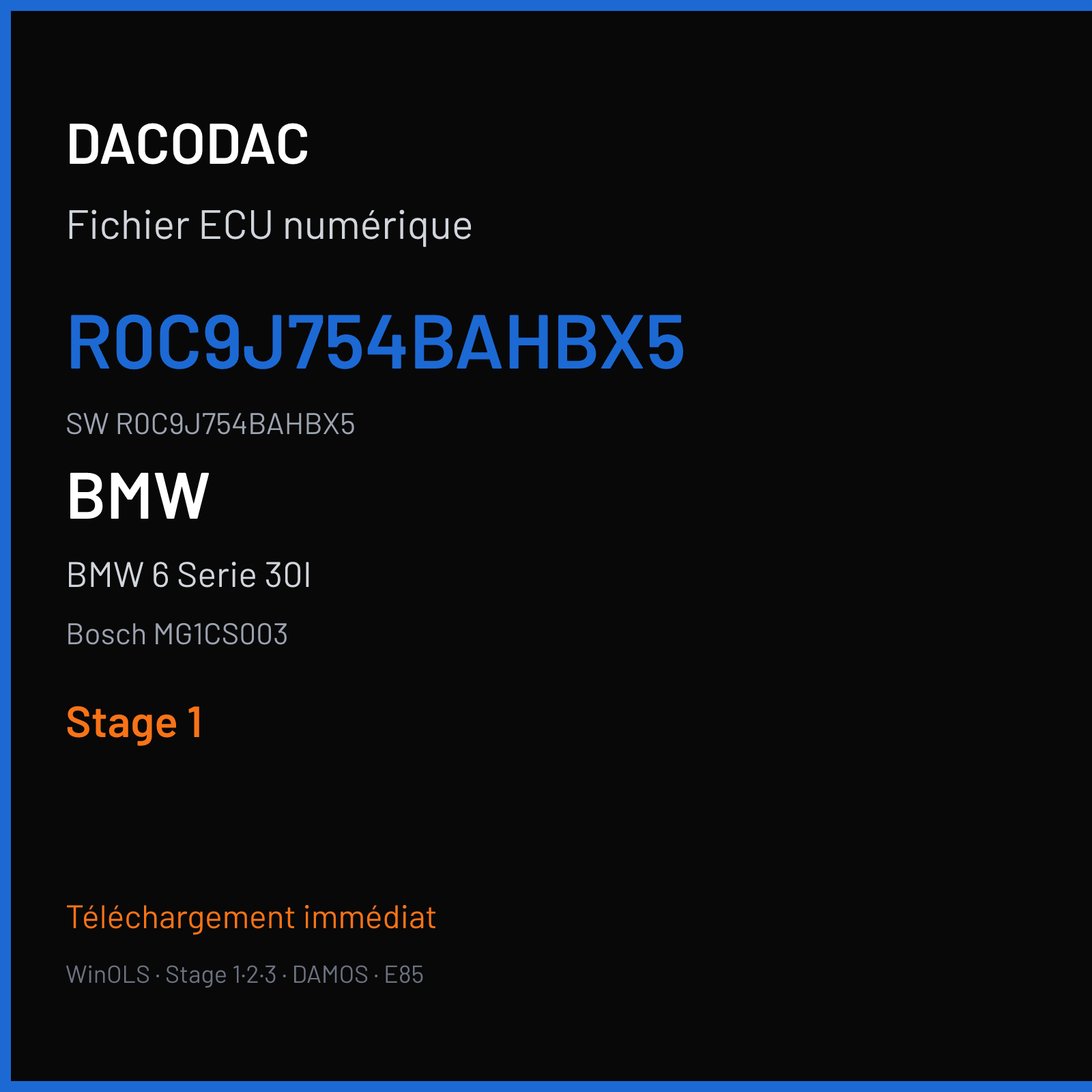 BMW 6 Serie 30I 258 ch (2018) — Bosch MG1CS003 — R0C9J754BAHBX5 · R0C9J754BAHBX5 · R0C4J756E — Stage 1