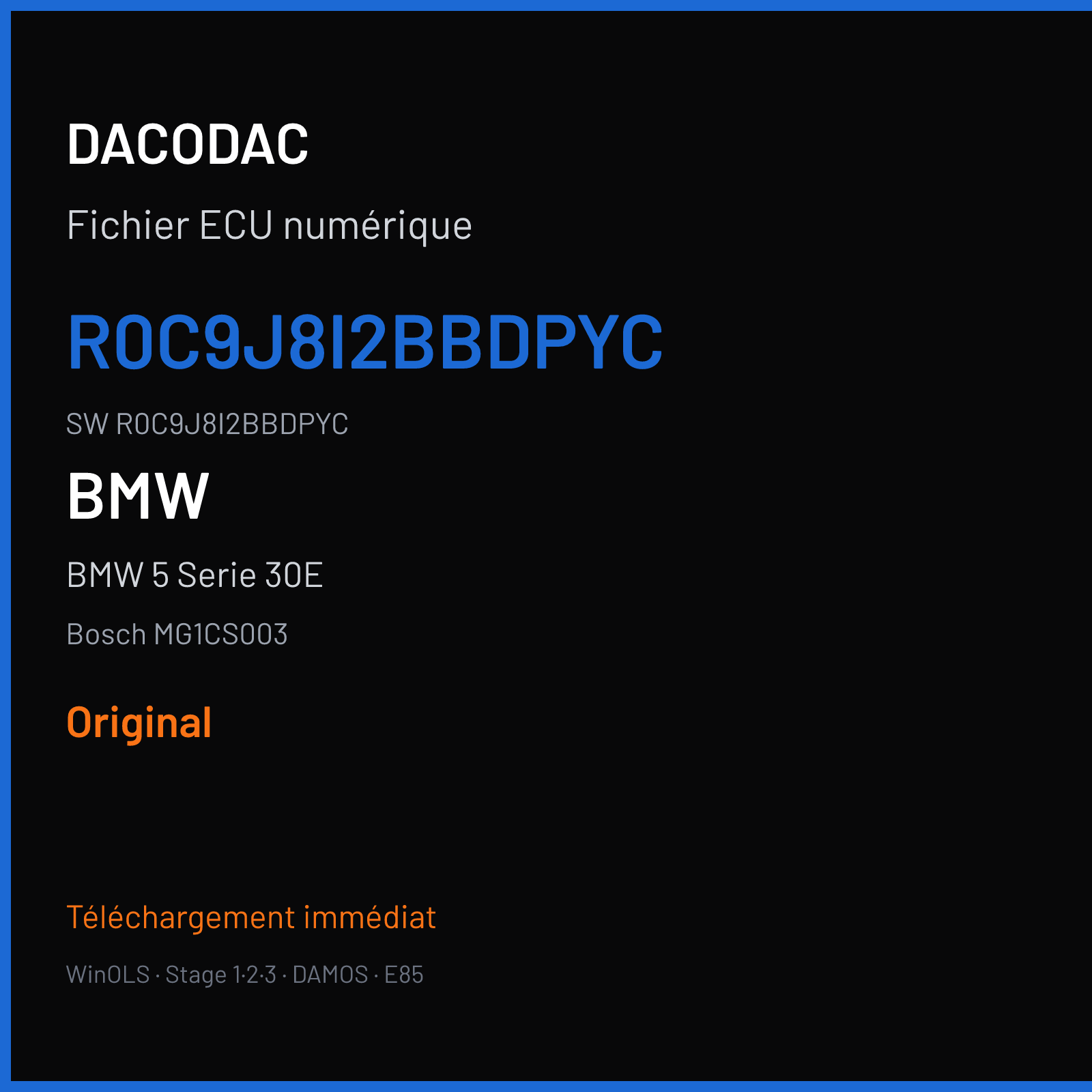 BMW 5 Serie 30E 252 ch (2020) — Bosch MG1CS003 — R0C9J8I2BBDPYC · R0C9J8I2BBDPYC · R0C2J8I2B — Original