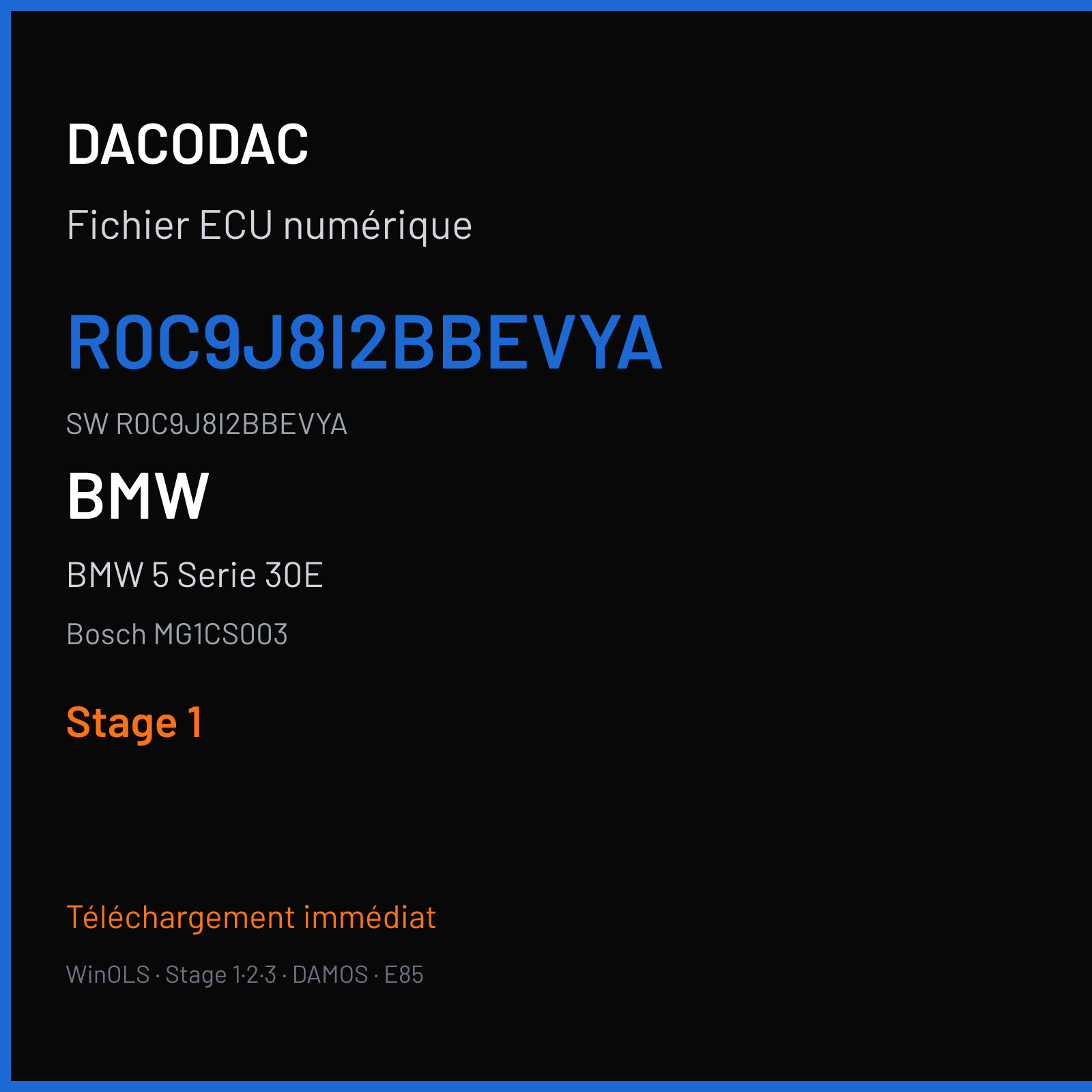 BMW 5 Serie 30E 252 ch (2018) — Bosch MG1CS003 — R0C9J8I2BBEVYA · R0C9J8I2BBEVYA · R0C2J8I2B — Stage 1