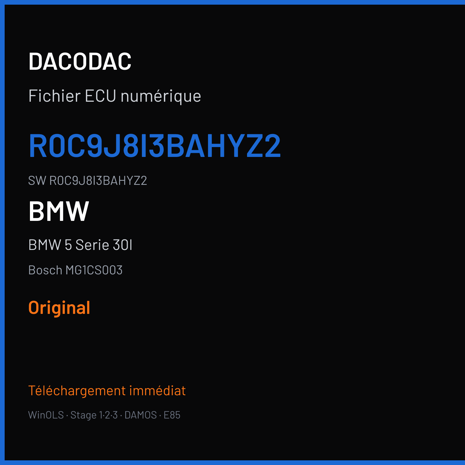 BMW 5 Serie 30I 252 ch (2019) — Bosch MG1CS003 — R0C9J8I3BAHYZ2 · R0C9J8I3BAHYZ2 · R0C4J8I5E — Original