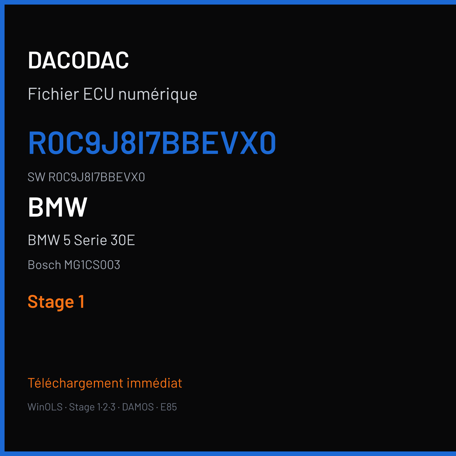 BMW 5 Serie 30E 252 ch (2019) — Bosch MG1CS003 — R0C9J8I7BBEVX0 · R0C9J8I7BBEVX0 · R0C2J8I7B — Stage 1