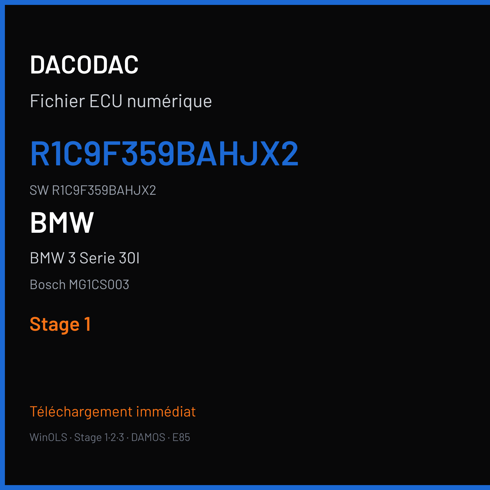 BMW 3 Serie 30I 252 ch (2016) — Bosch MG1CS003 — R1C9F359BAHJX2 · R1C9F359BAHJX2 · R1C2F359B — Stage 1