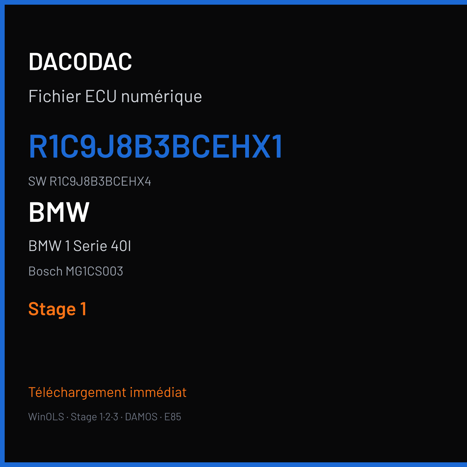 BMW 1 Serie 40I 326 ch (2018) — Bosch MG1CS003 — R1C9J8B3BCEHX1 · R1C9J8B3BCEHX4 · R1C2J8B3B — Stage 1