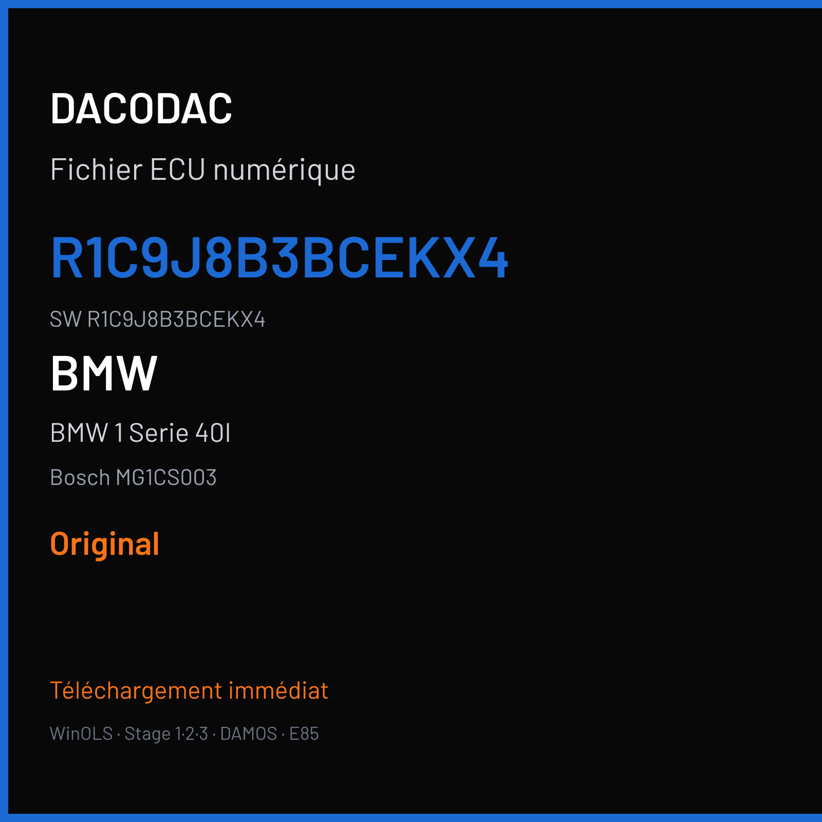 BMW 1 Serie 40I 340 ch (2019) — Bosch MG1CS003 — R1C9J8B3BCEKX4 · R1C9J8B3BCEKX4 · R1C2J8B3B — Original