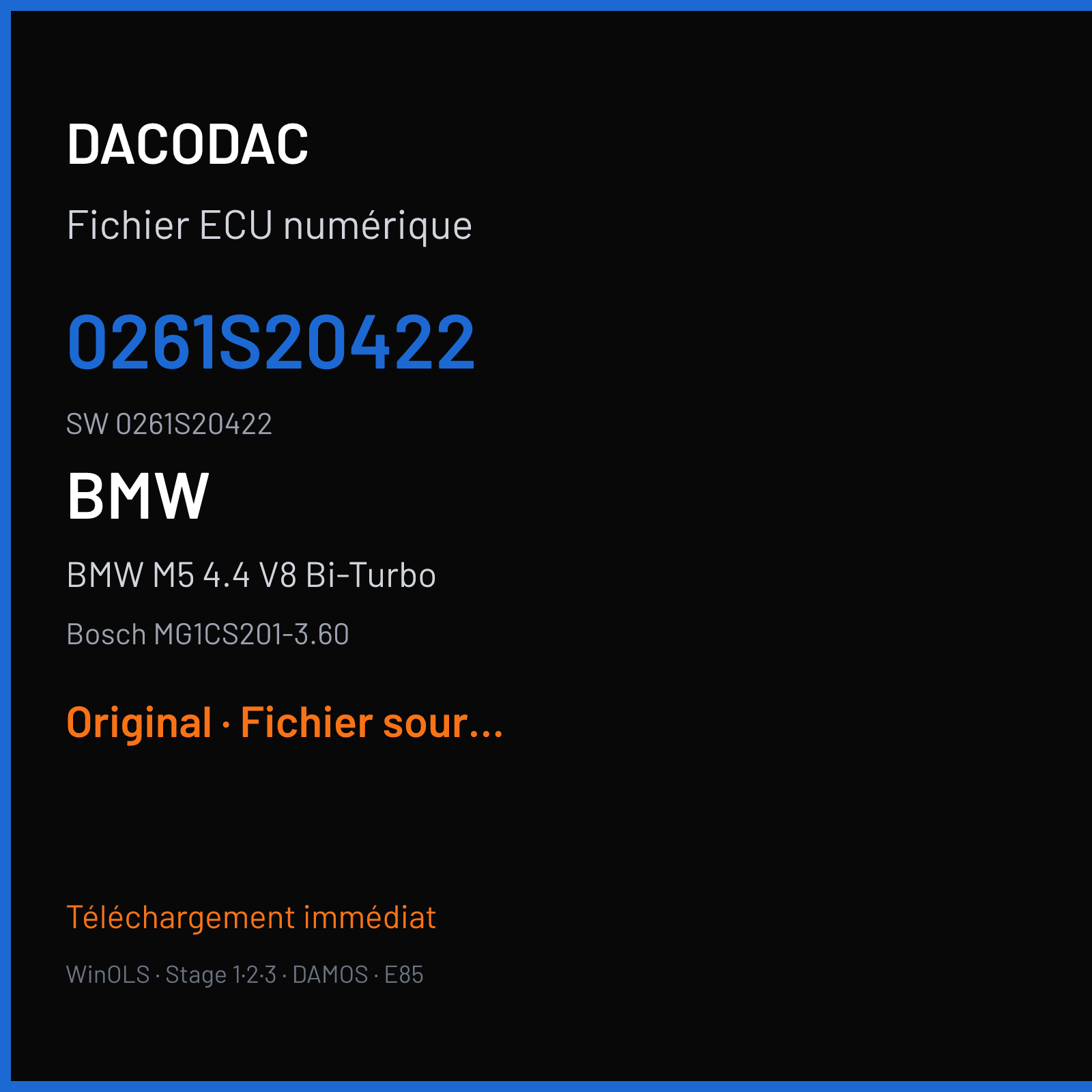 BMW M5 4.4 V8 Bi-Turbo 608 ch (2018) — Bosch MG1CS201-3.60 — 0261S20422 · 0261S20422 · 027434 — Original