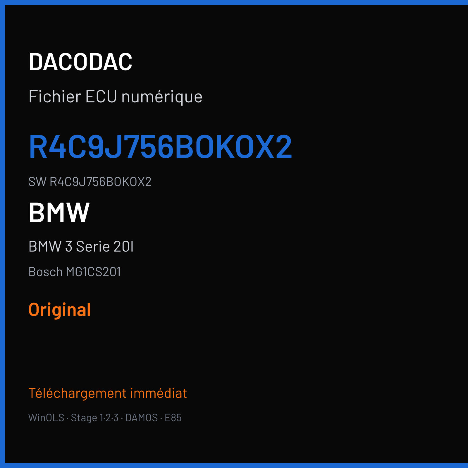 BMW 3 Serie 20I 184 ch (2019) — Bosch MG1CS201 — R4C9J756BOKOX2 · R4C9J756BOKOX2 · R4C4J756E — Original