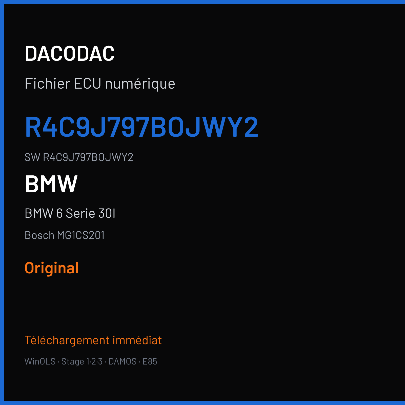 BMW 6 Serie 30I 258 ch (2019) — Bosch MG1CS201 — R4C9J797BOJWY2 · R4C9J797BOJWY2 · R4C2J797B — Original