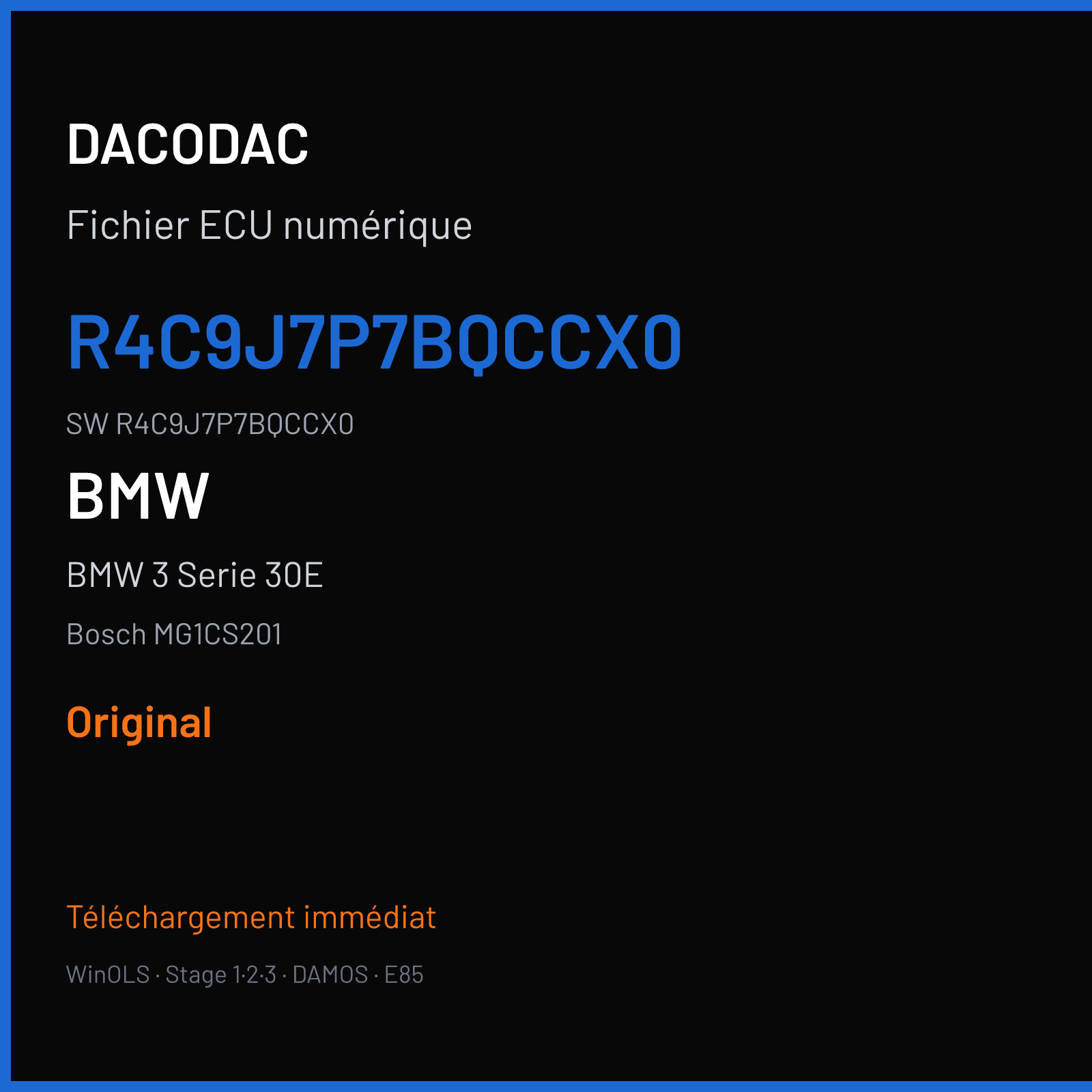 BMW 3 Serie 30E 292 ch (2020) — Bosch MG1CS201 — R4C9J7P7BQCCX0 · R4C9J7P7BQCCX0 · R4C2J7P7B — Original