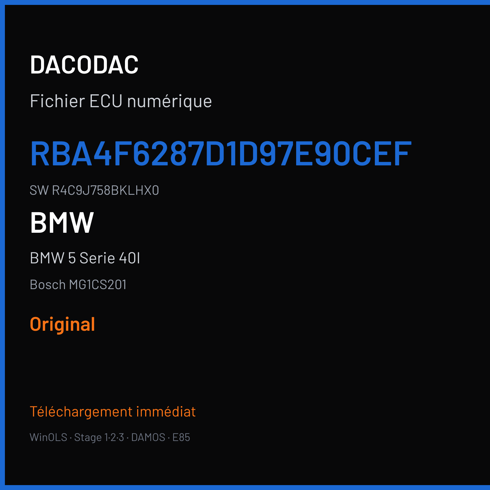 BMW 5 Serie 40I 340 ch (2019) — Bosch MG1CS201 — RBA4F6287D1D97E90CEF · R4C9J758BKLHX0 · 062856 — Original