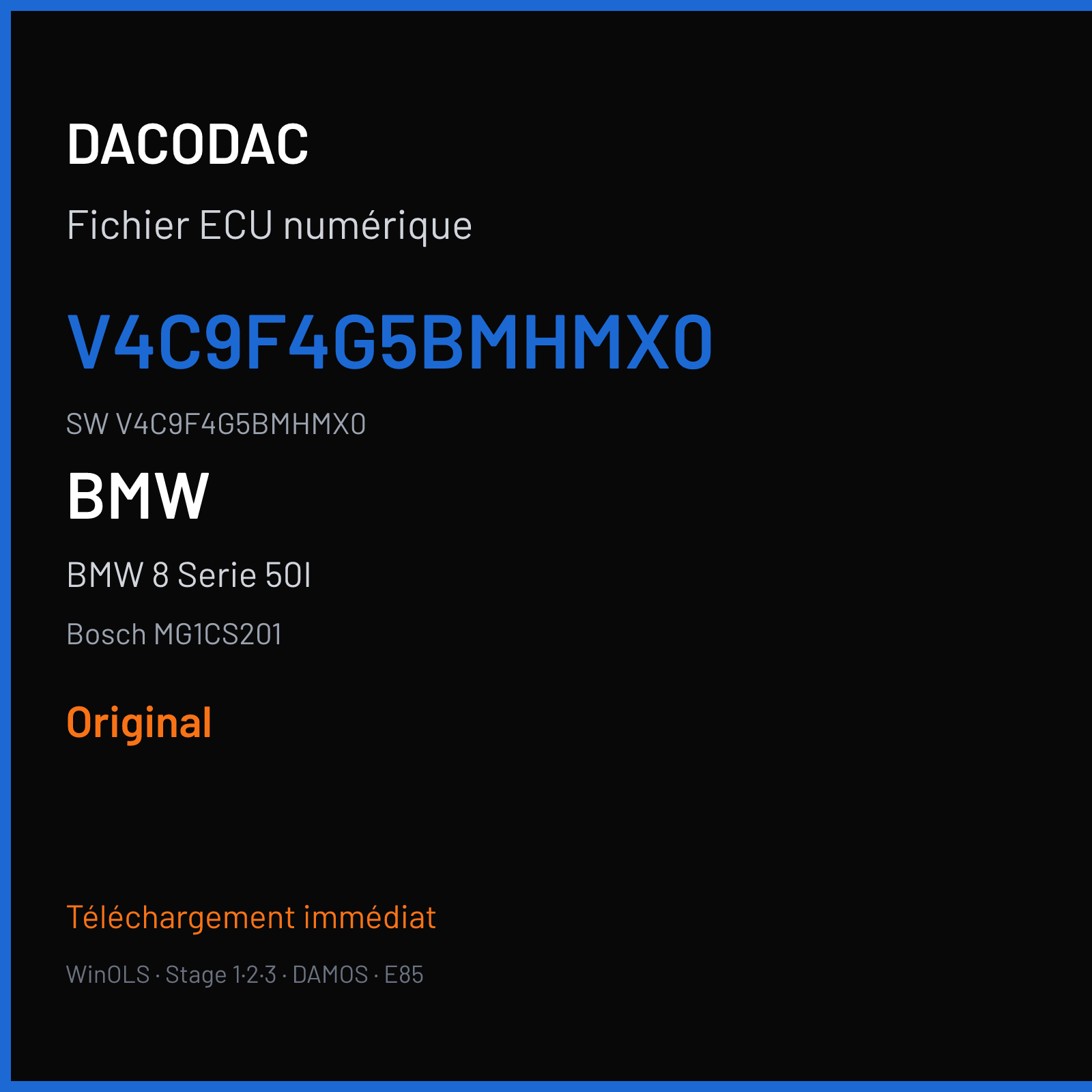 BMW 8 Serie 50I 530 ch (2019) — Bosch MG1CS201 — V4C9F4G5BMHMX0 · V4C9F4G5BMHMX0 · V4C2F4G5B — Original