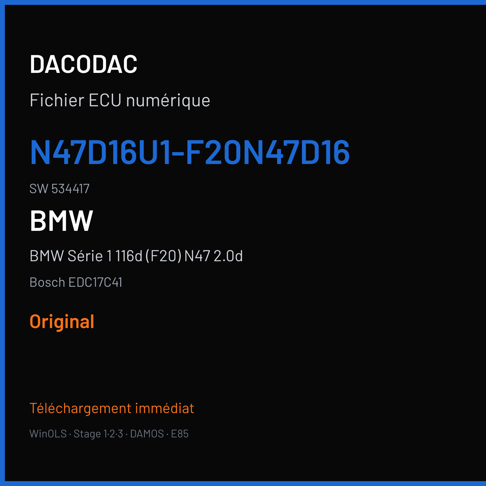 BMW Série 1 116d (F20) N47 2.0d (2015) — Bosch EDC17C41 — N47D16U1-F20N47D16 · 534417 — Original