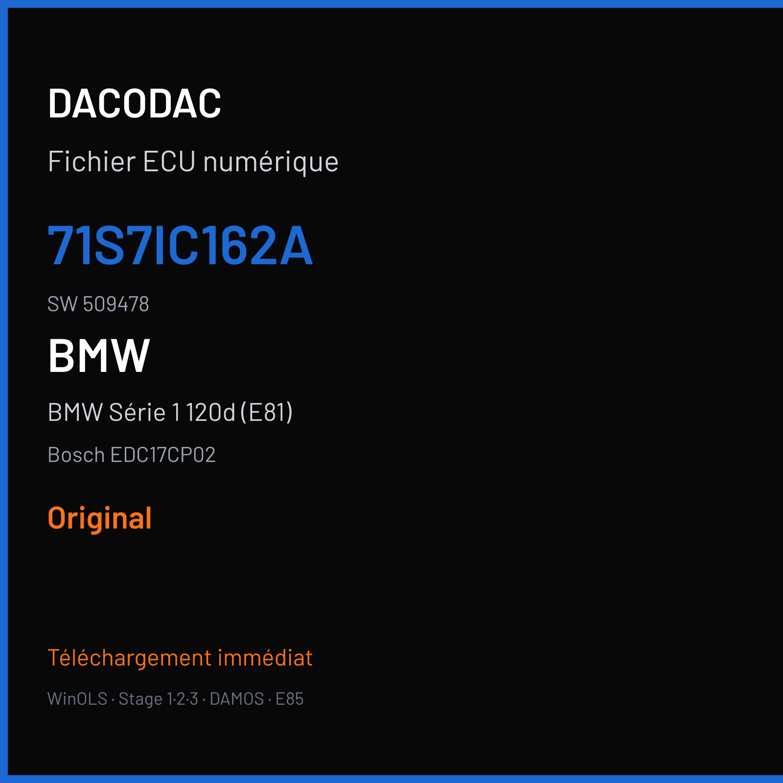 BMW Série 1 120d (E81) (2011) — Bosch EDC17CP02 — 71S7IC162A · 509478 — Original