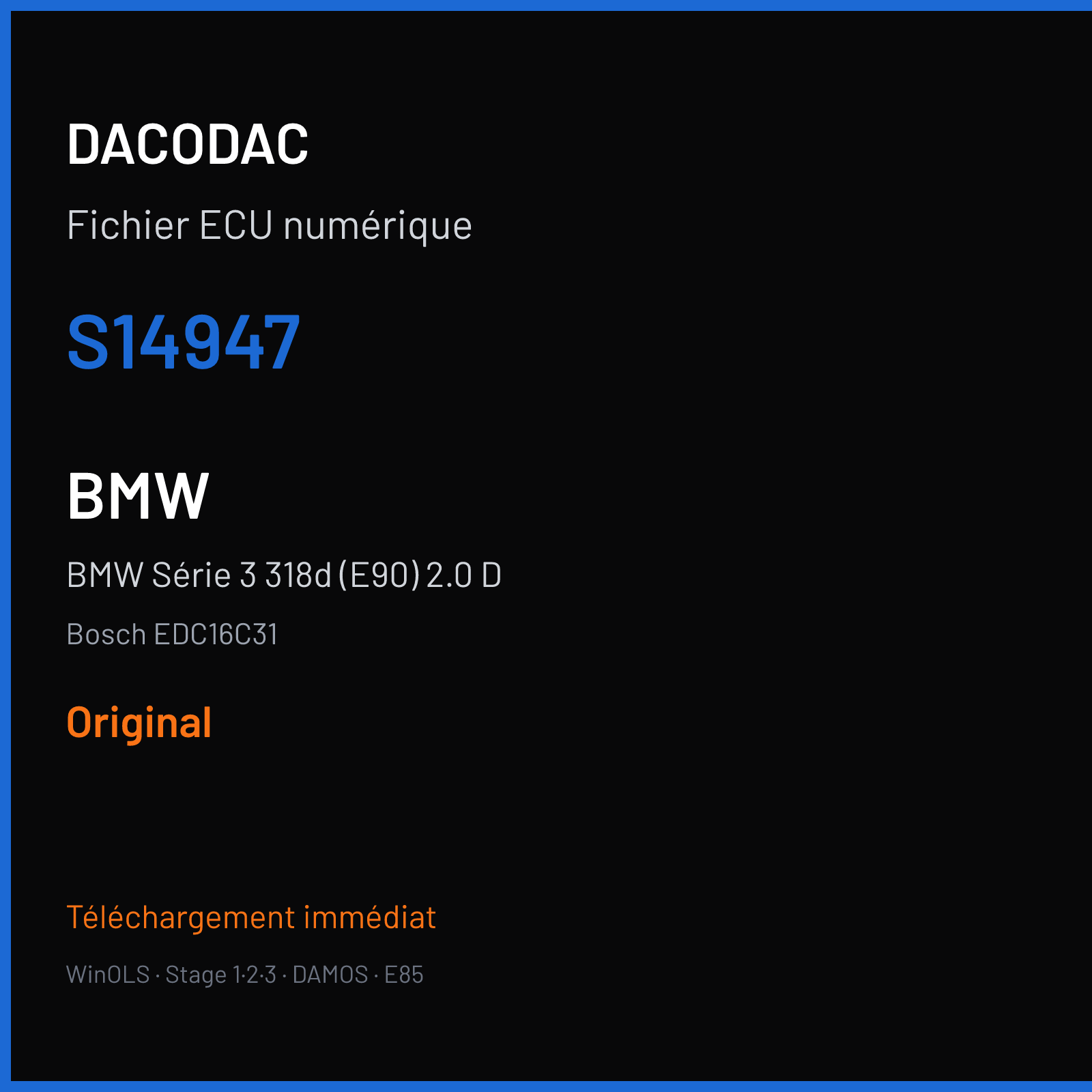 BMW Série 3 318d (E90) 2.0 D (2007) — Bosch EDC16C31 — S14947 — Original