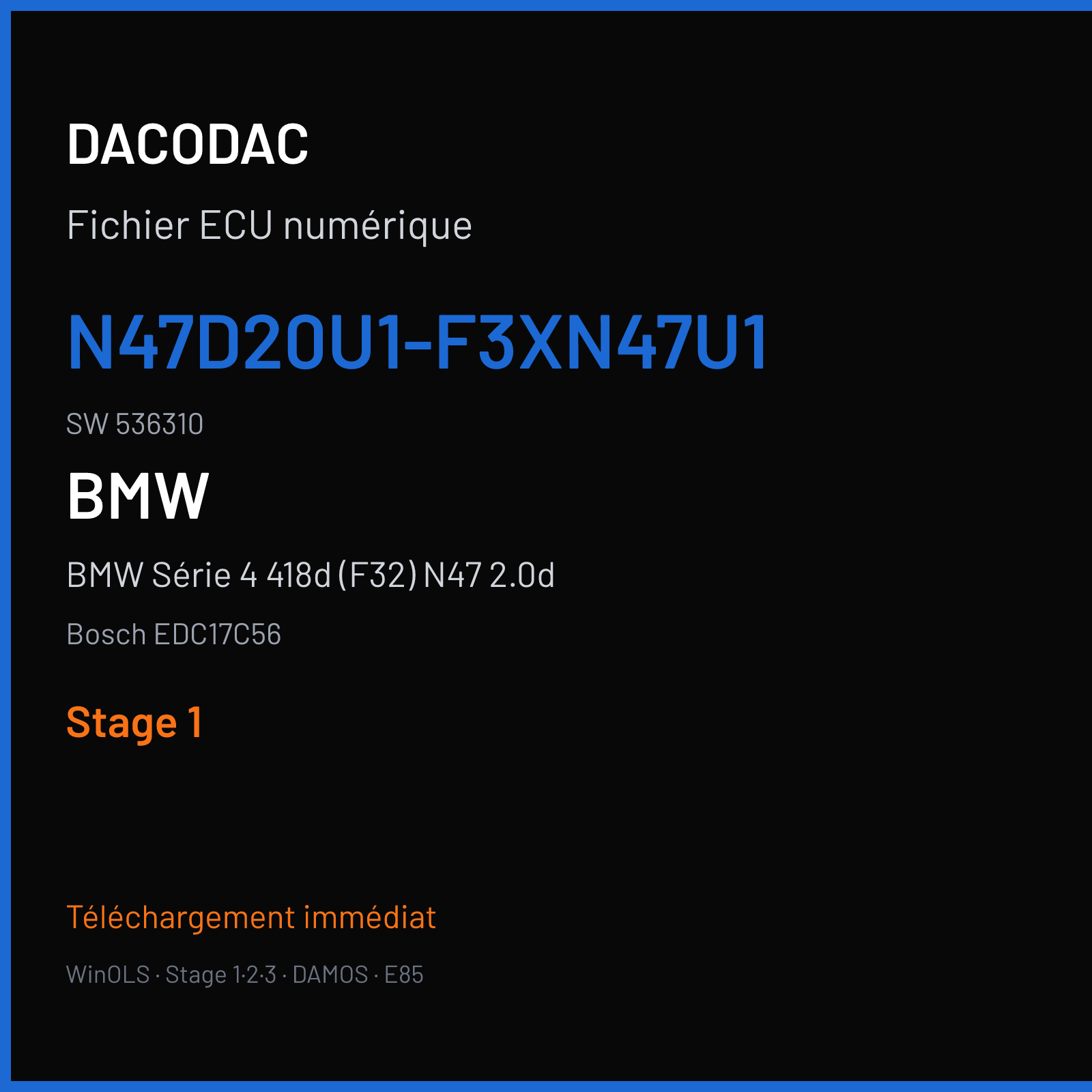 BMW Série 4 418d (F32) N47 2.0d (2015) — Bosch EDC17C56 — N47D20U1-F3XN47U1 · 536310 — Stage 1