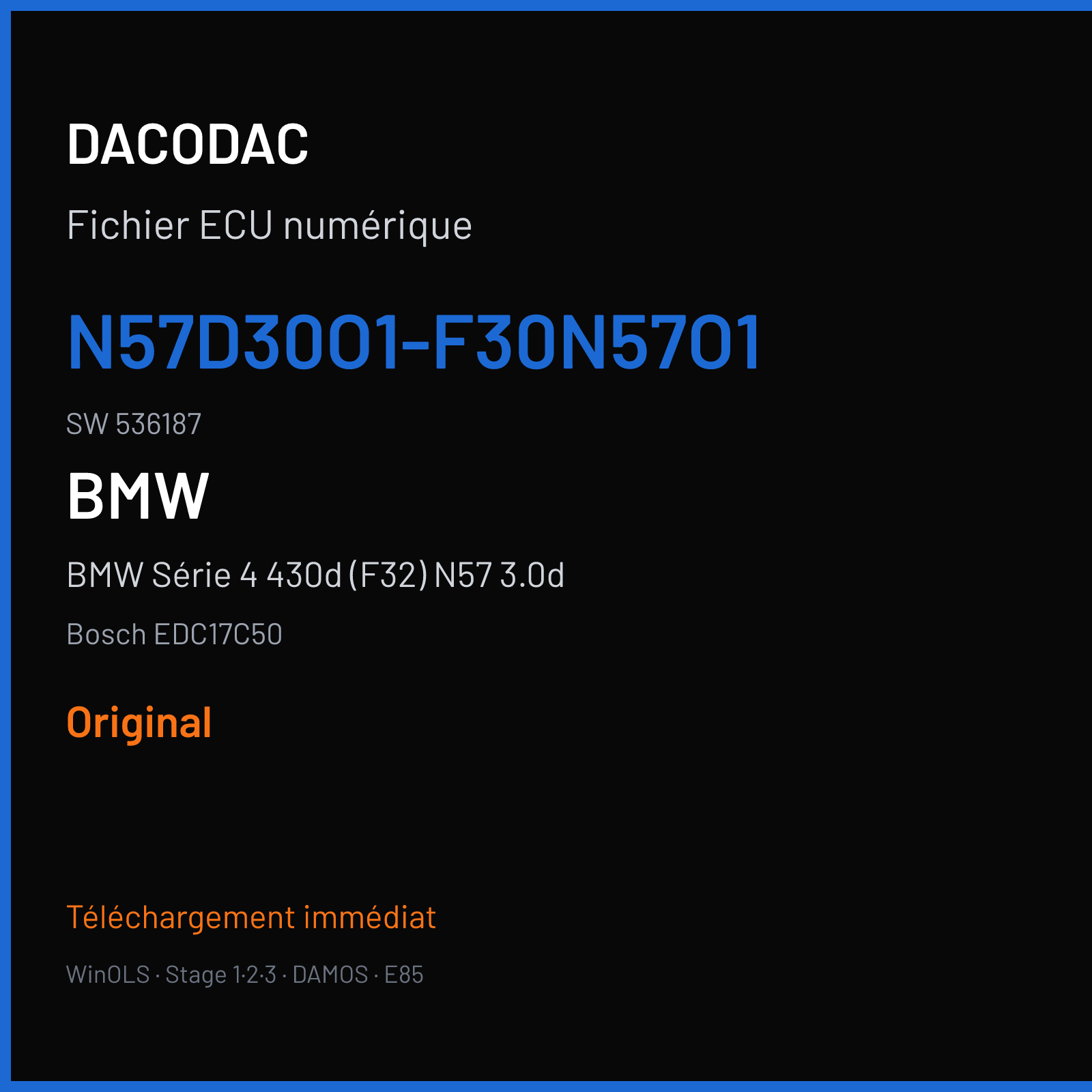 BMW Série 4 430d (F32) N57 3.0d (2015) — Bosch EDC17C50 — N57D30O1-F30N57O1 · 536187 — Original