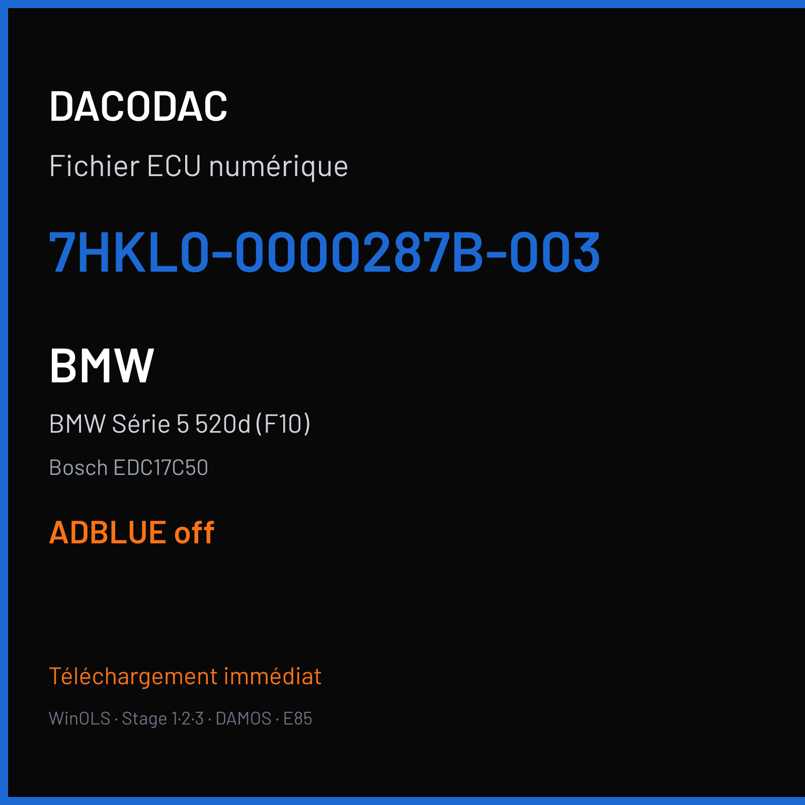BMW Série 5 520d (F10) (2015) — Bosch EDC17C50 — 7HKL0-0000287B-003 — ADBLUE off