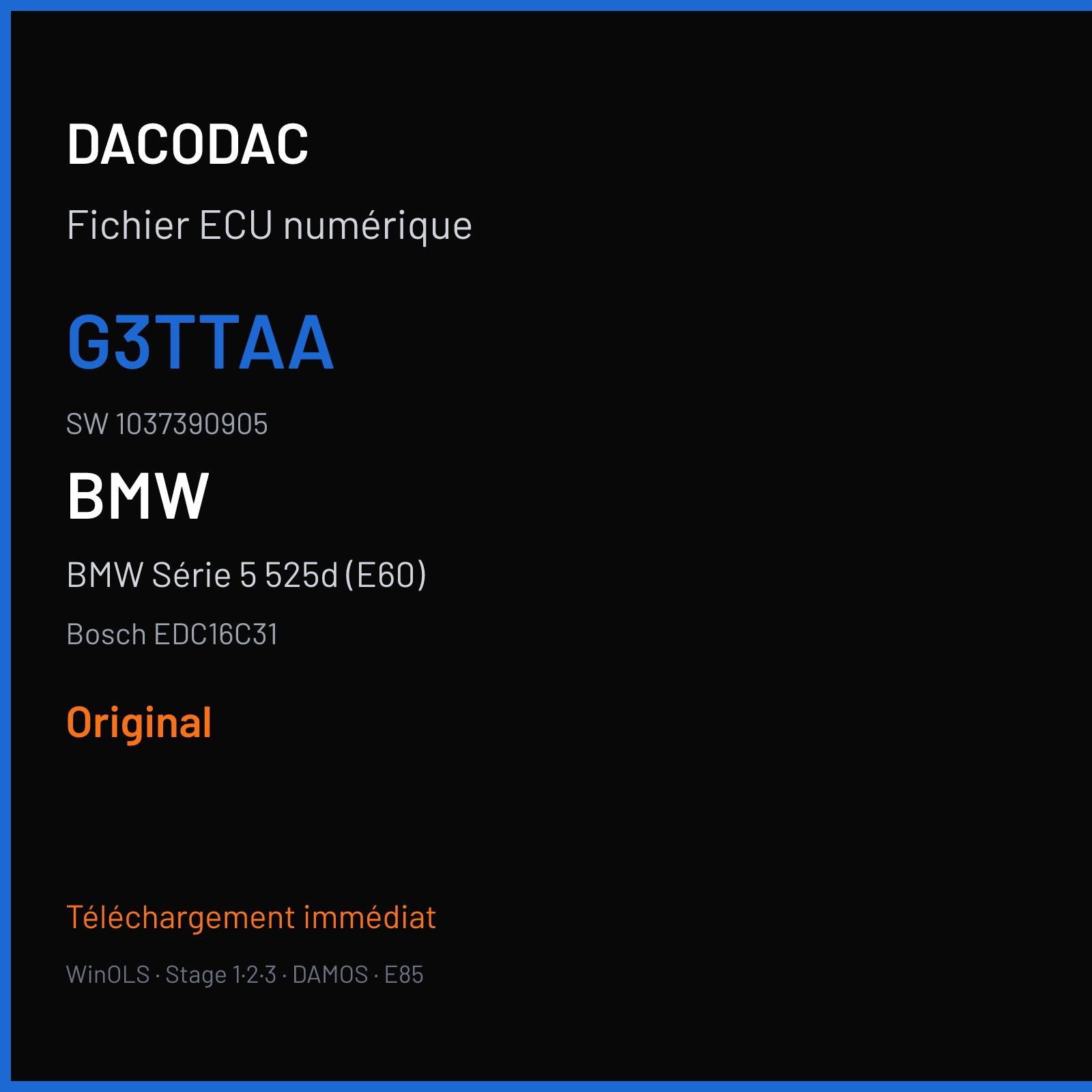 BMW Série 5 525d (E60) (2008) — Bosch EDC16C31 — G3TTAA · 1037390905 — Original