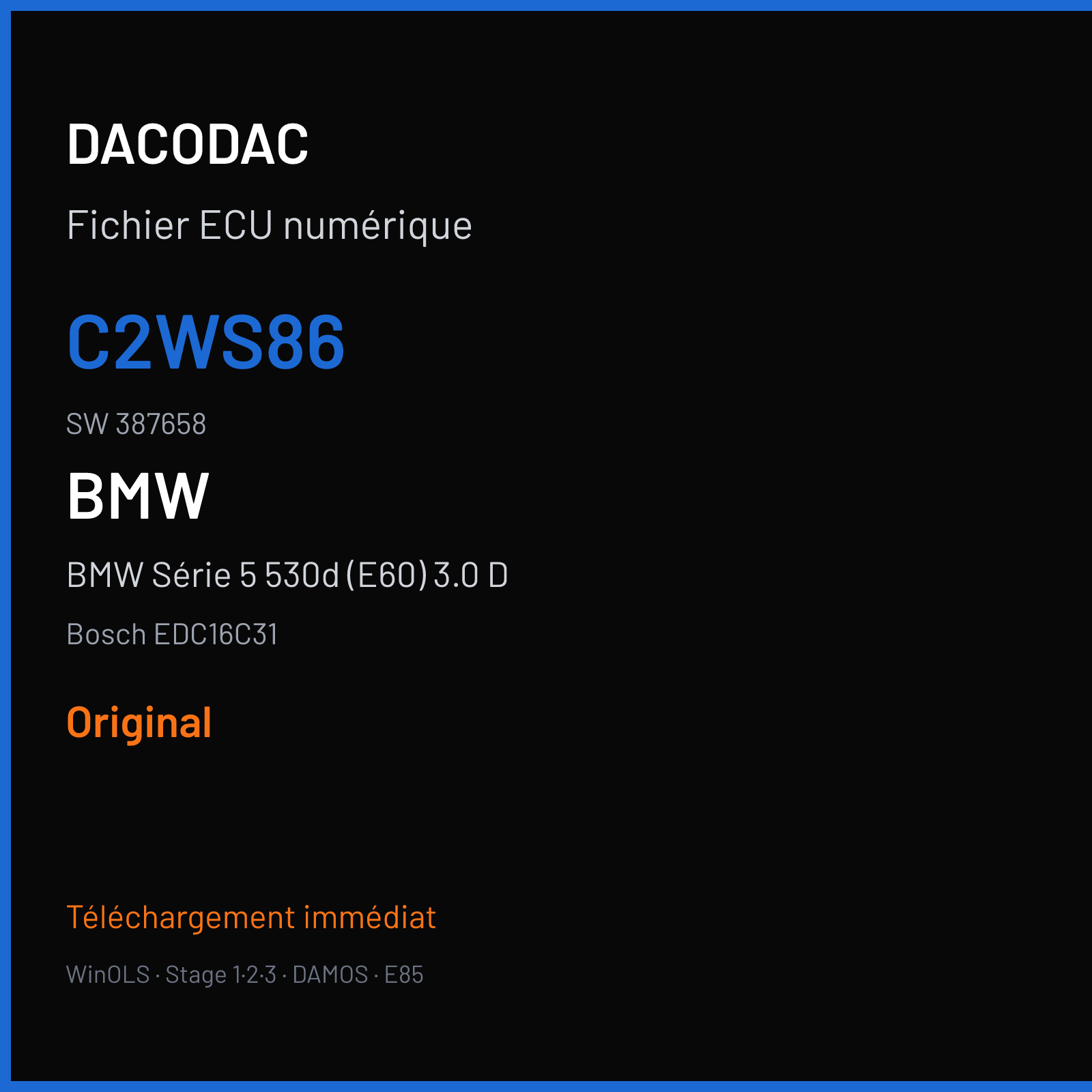 BMW Série 5 530d (E60) 3.0 D (2005) — Bosch EDC16C31 — C2WS86 · 387658 — Original