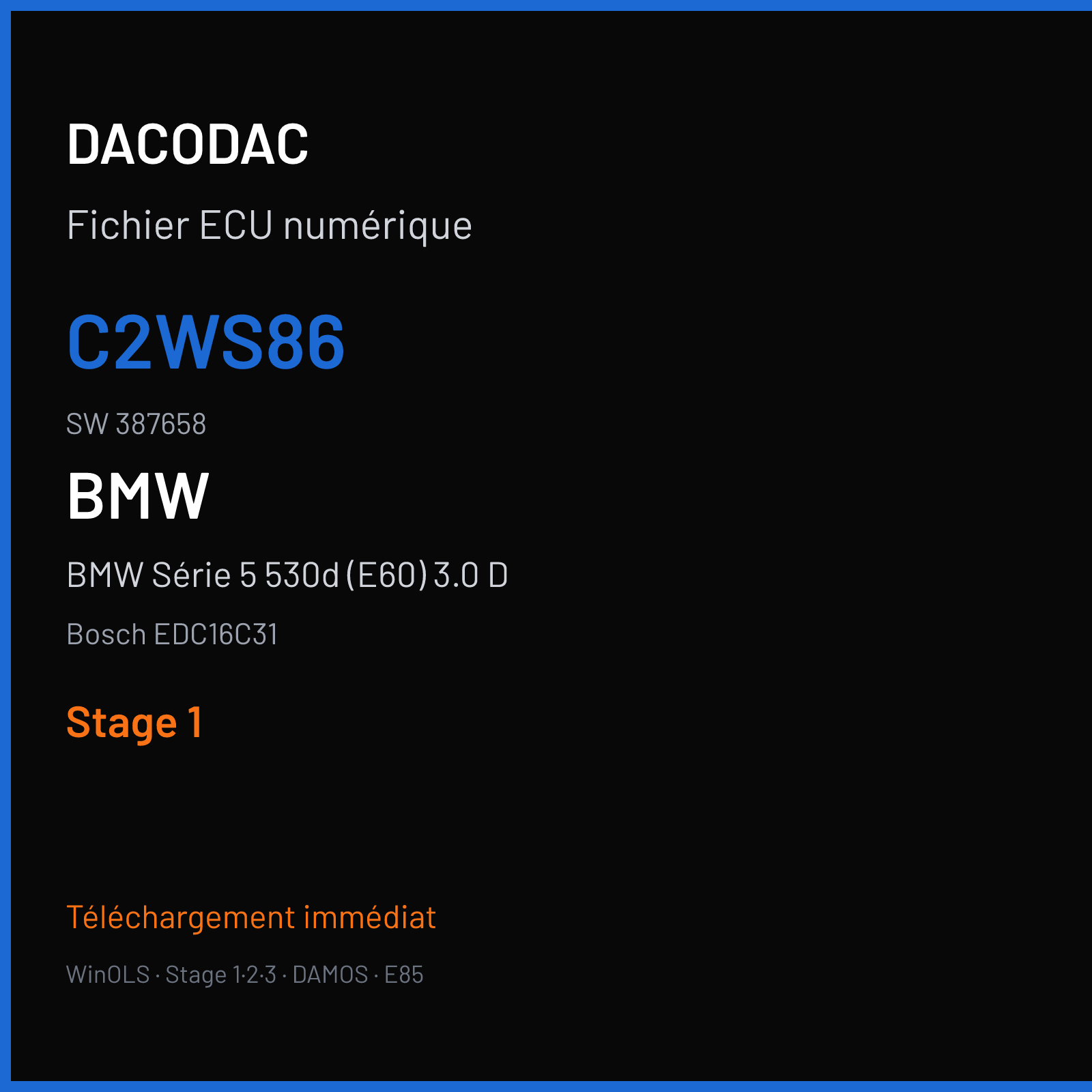 BMW Série 5 530d (E60) 3.0 D (2006) — Bosch EDC16C31 — C2WS86 · 387658 — Stage 1
