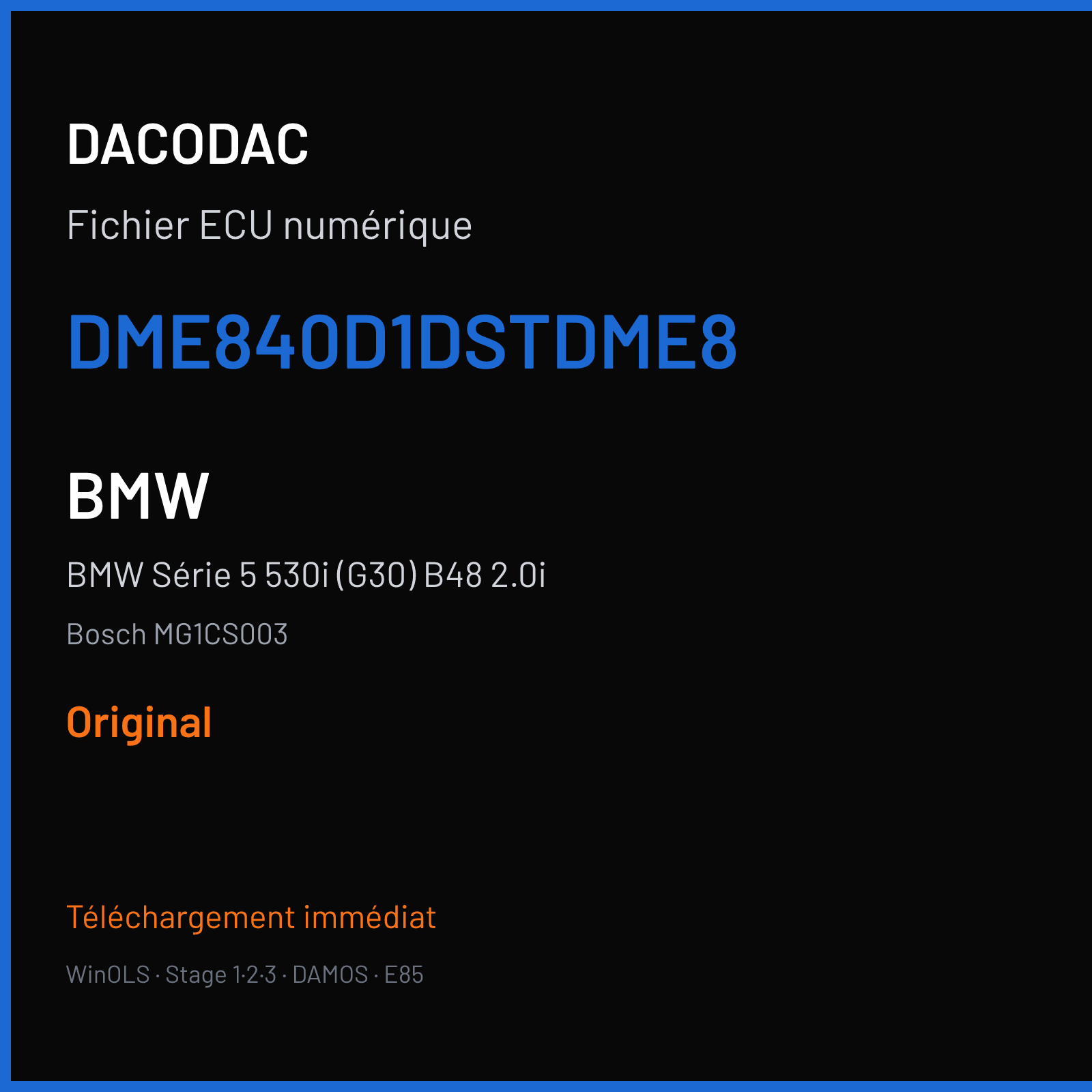 BMW Série 5 530i (G30) B48 2.0i (2017) — Bosch MG1CS003 — DME840D1DSTDME8 — Original