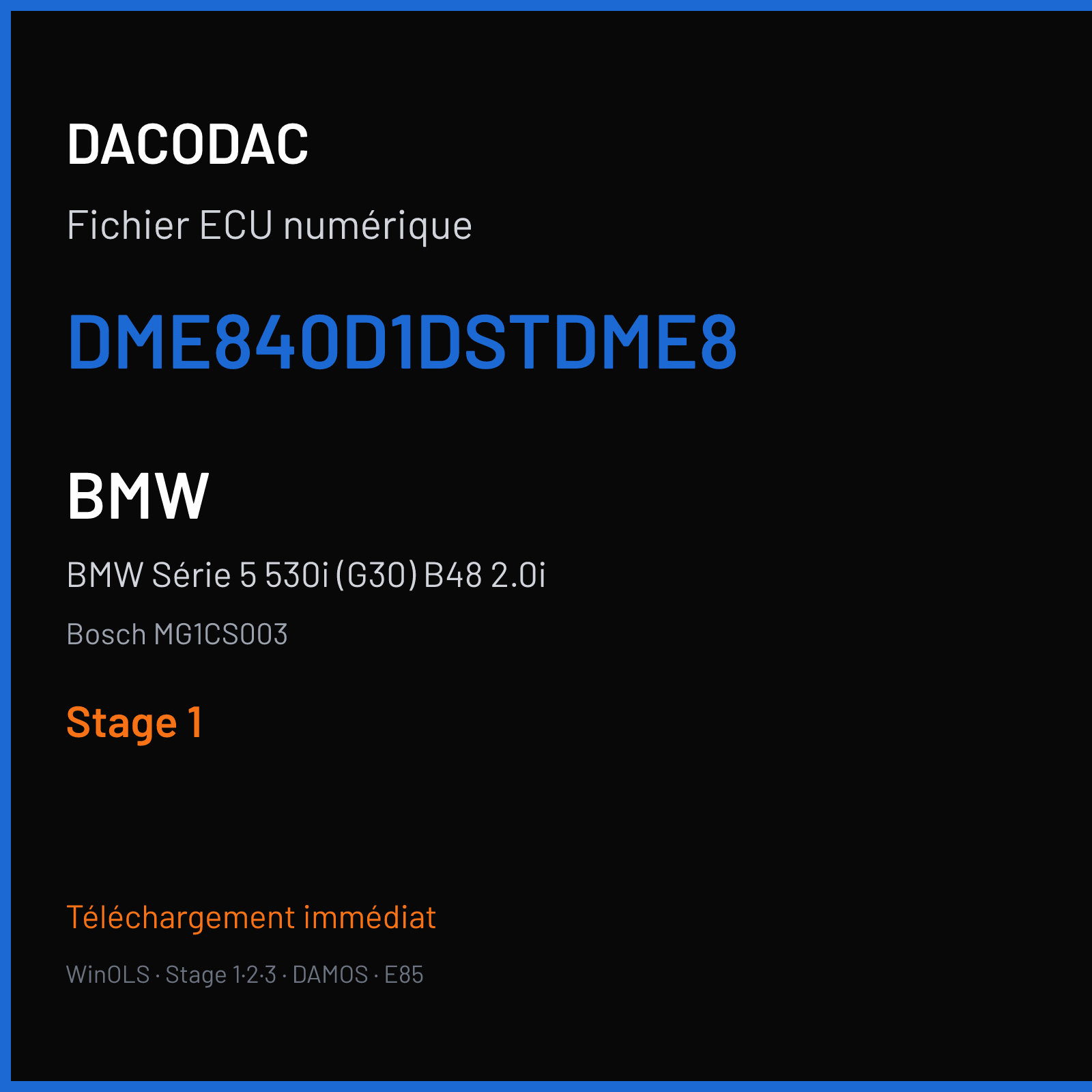 BMW Série 5 530i (G30) B48 2.0i (2017) — Bosch MG1CS003 — DME840D1DSTDME8 — Stage 1