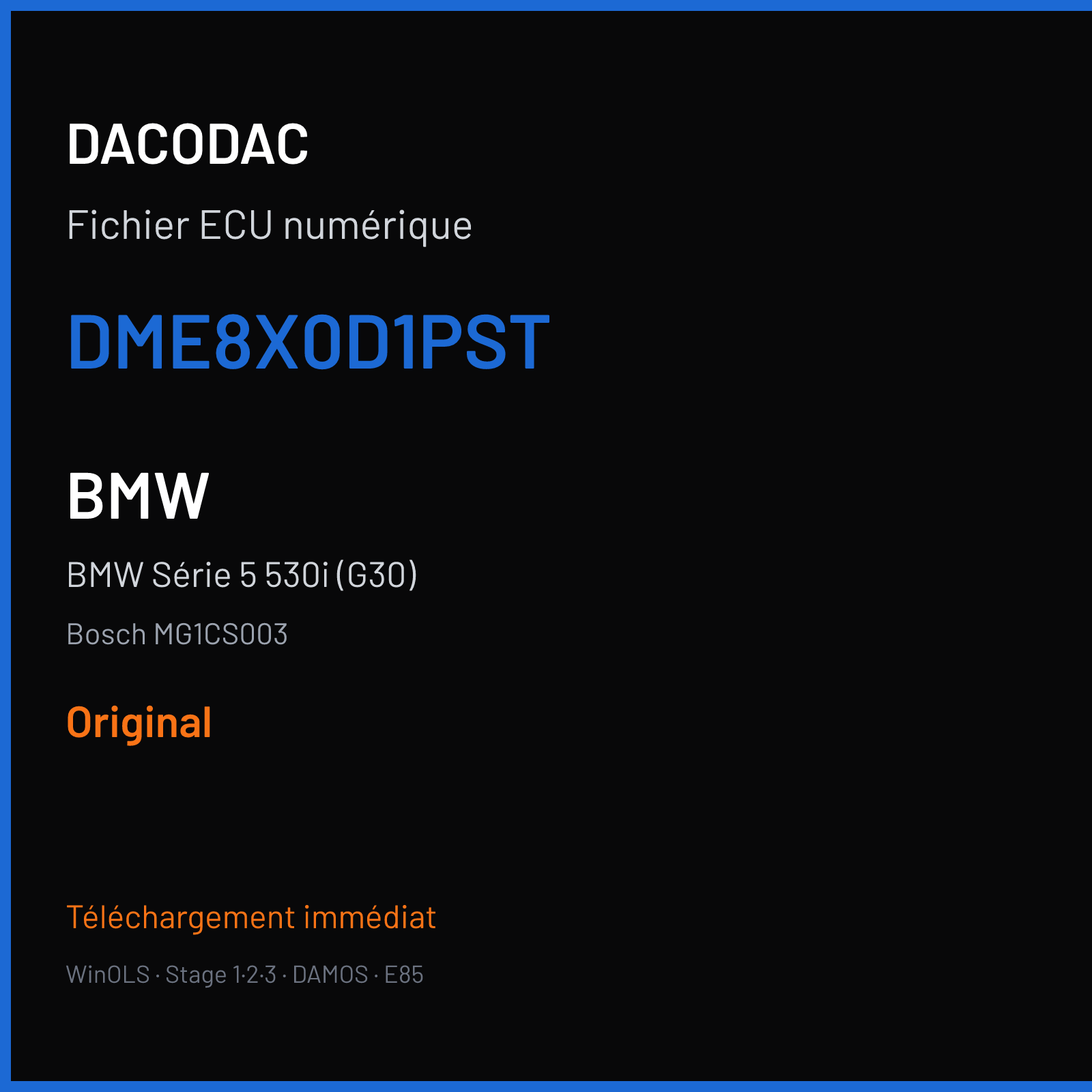 BMW Série 5 530i (G30) (2018) — Bosch MG1CS003 — DME8X0D1PST — Original