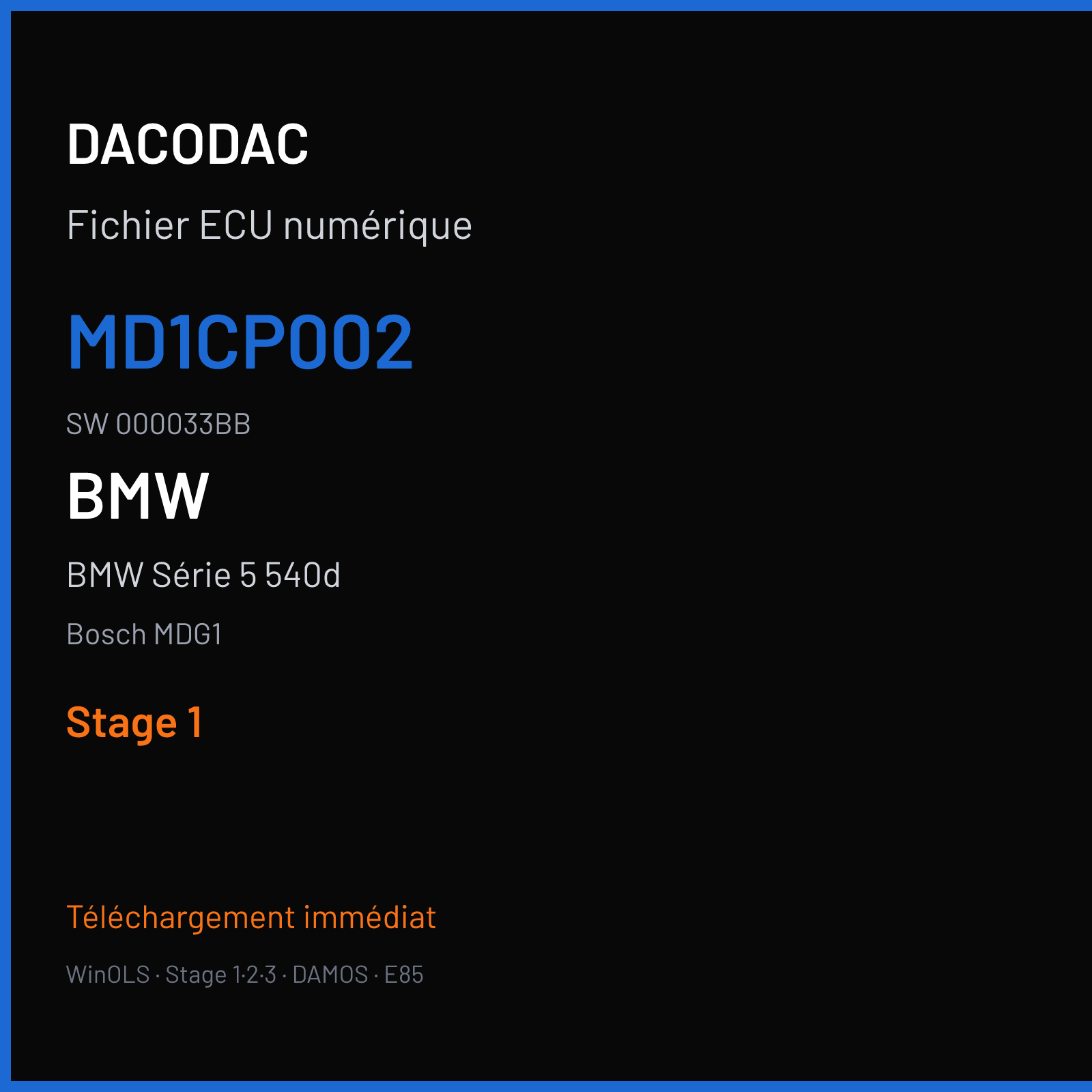 BMW Série 5 540d (2018) — Bosch MDG1 — MD1CP002 · 000033BB — Stage 1