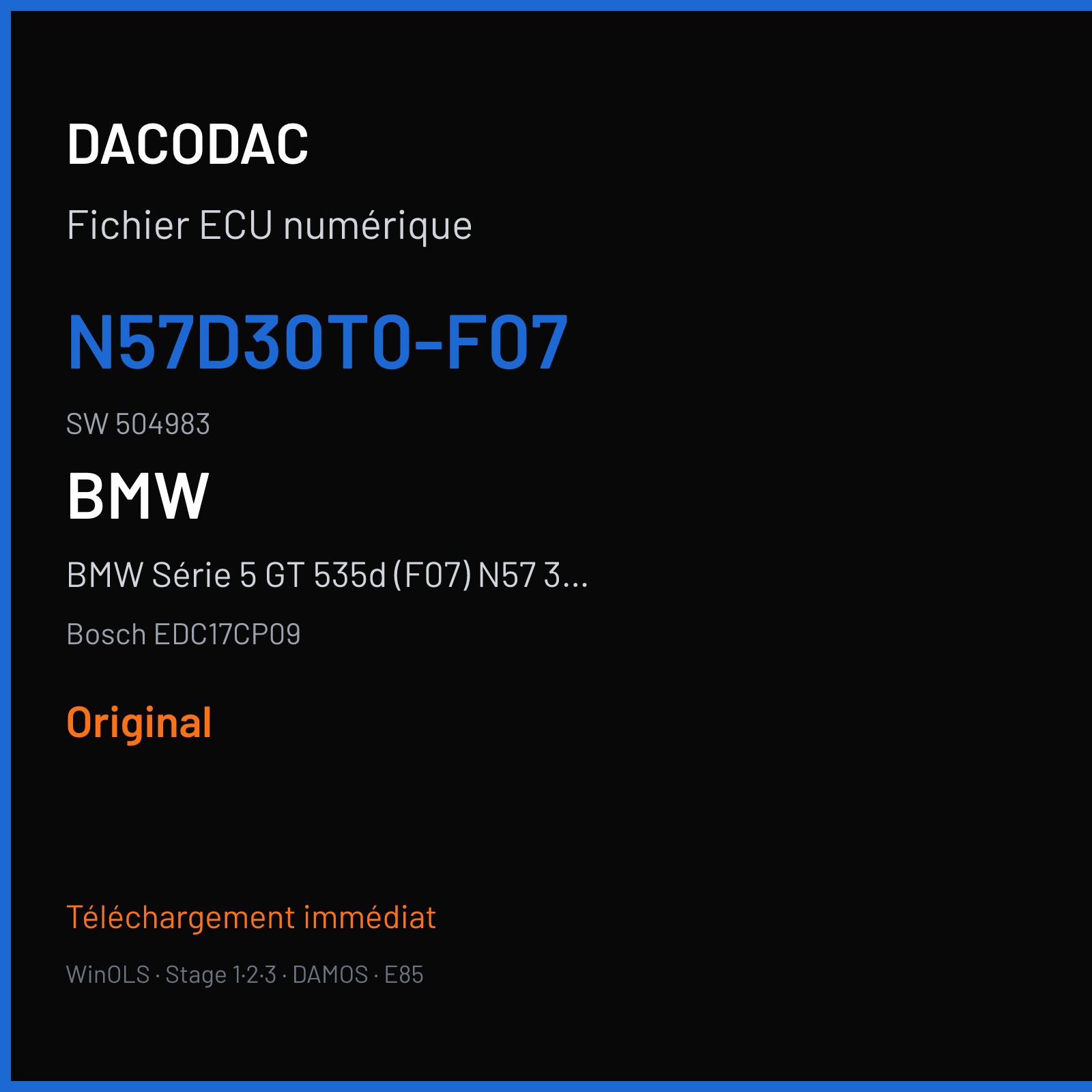 BMW Série 5 GT 535d (F07) N57 3.0d — Bosch EDC17CP09 — N57D30T0-F07 · 504983 — Original