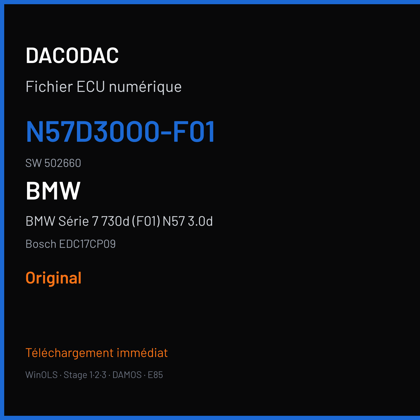 BMW Série 7 730d (F01) N57 3.0d (2012) — Bosch EDC17CP09 — N57D30O0-F01 · 502660 — Original