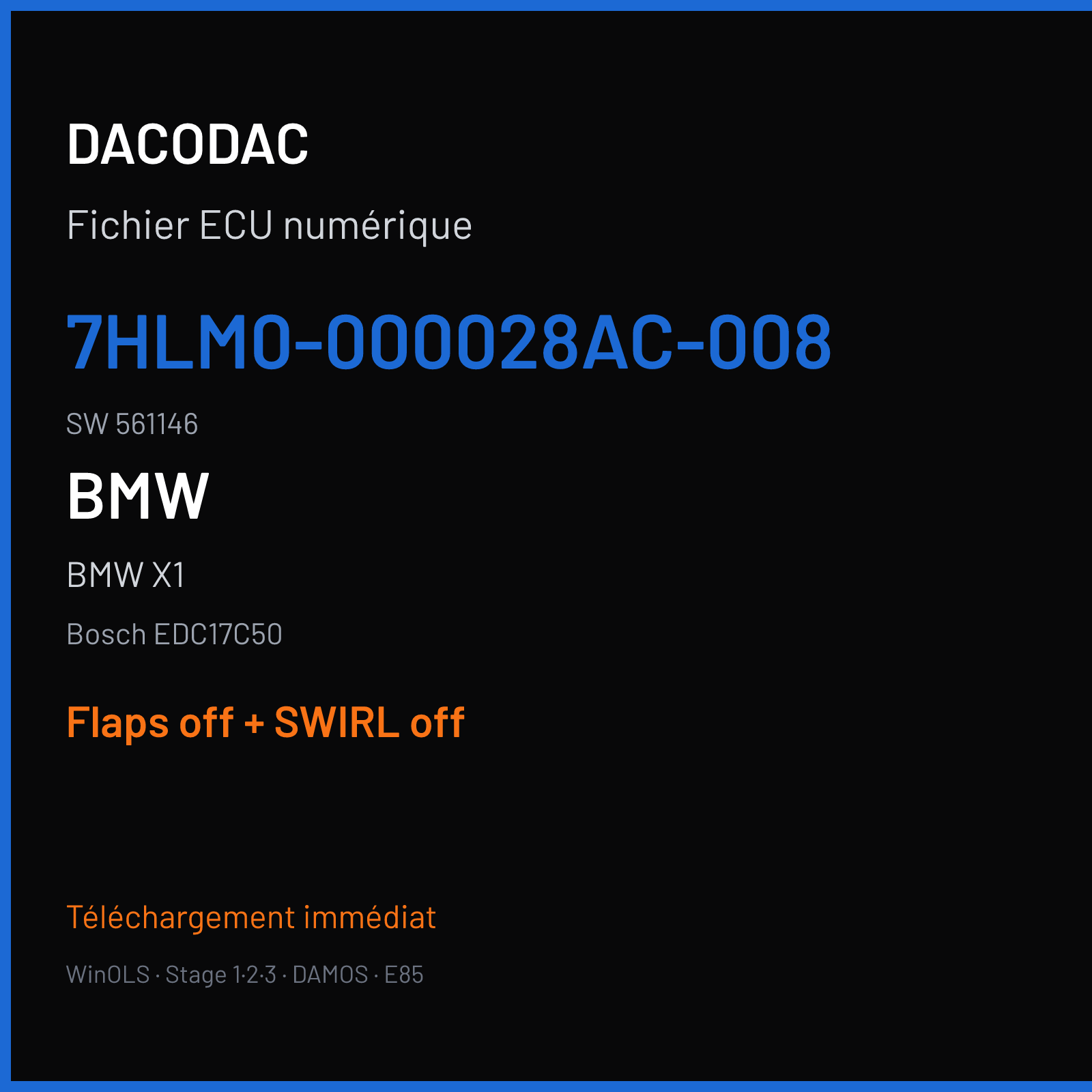 BMW X1 (2017) — Bosch EDC17C50 — 7HLM0-000028AC-008 · 561146 — Flaps off + SWIRL off