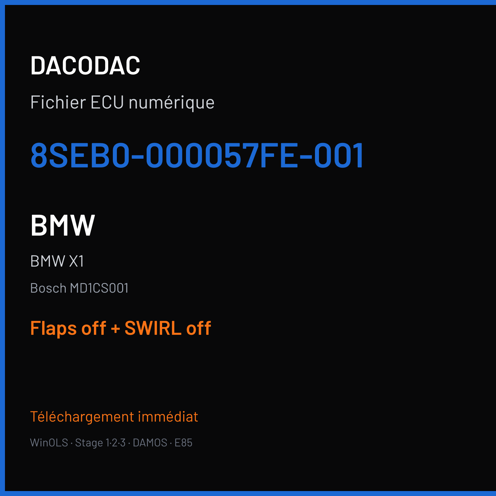 BMW X1 (2019) — Bosch MD1CS001 — 8SEB0-000057FE-001 — Flaps off + SWIRL off