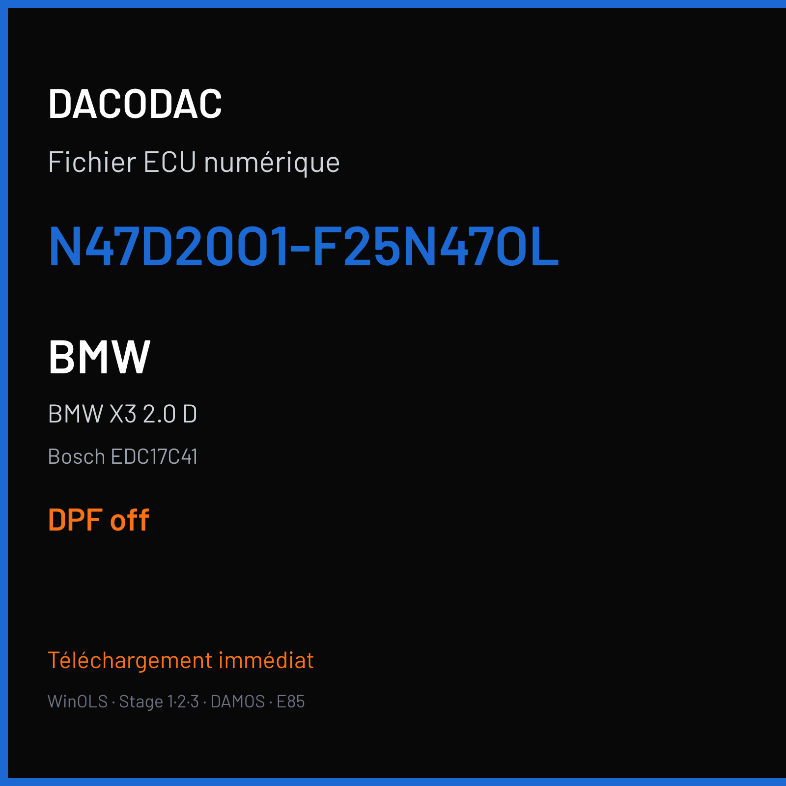 BMW X3 2.0 D (2017) — Bosch EDC17C41 — N47D20O1-F25N47OL — DPF off