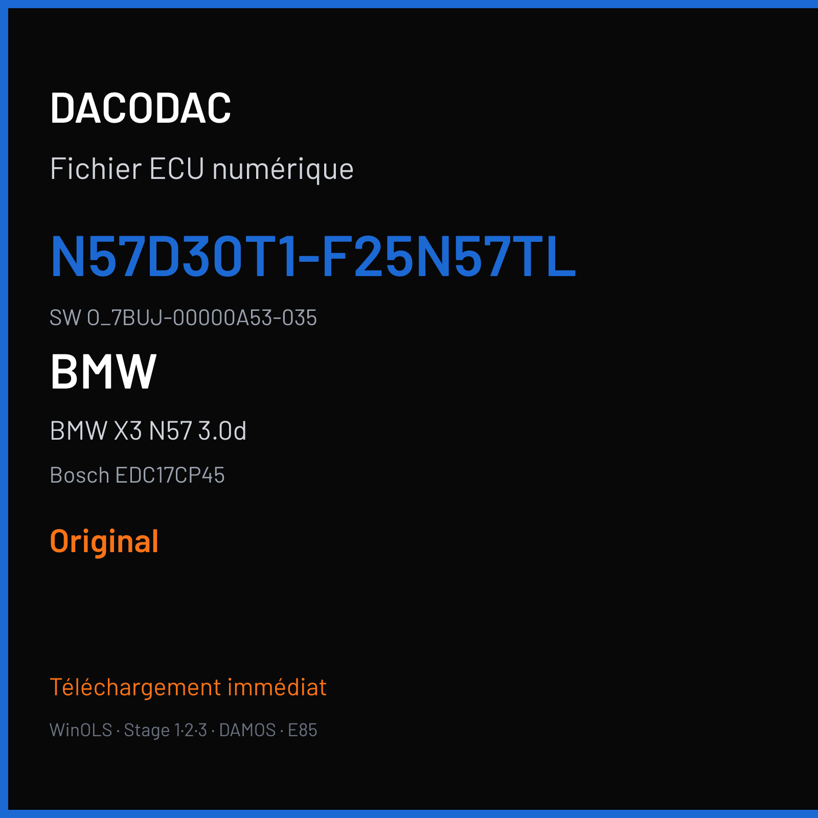 BMW X3 N57 3.0d (2015) — Bosch EDC17CP45 — N57D30T1-F25N57TL · O_7BUJ-00000A53-035 — Original