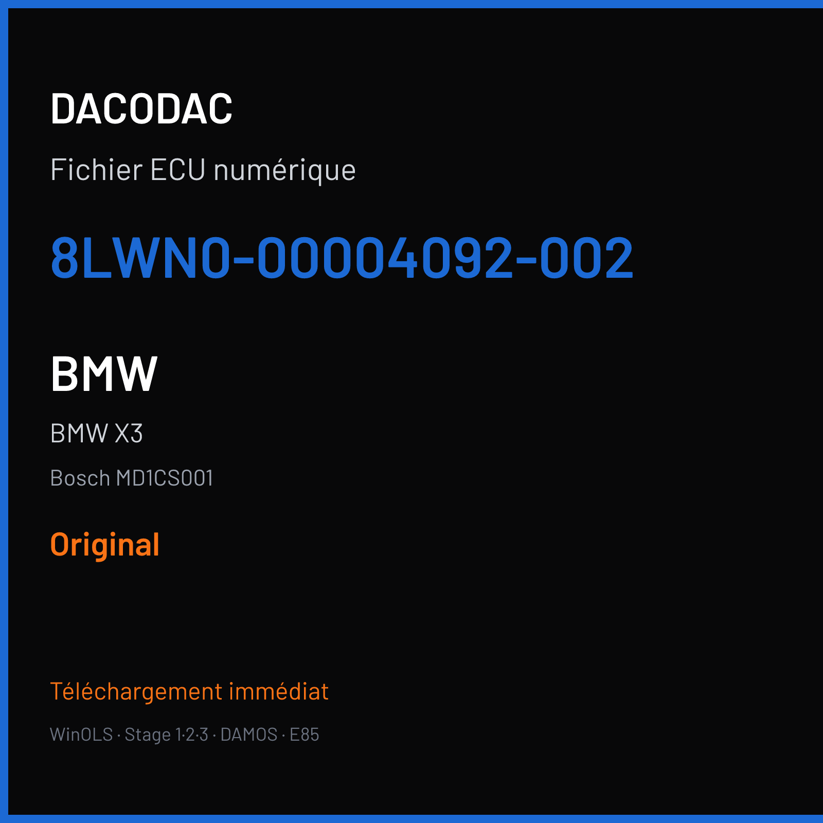 BMW X3 (2019) — Bosch MD1CS001 — 8LWN0-00004092-002 — Original