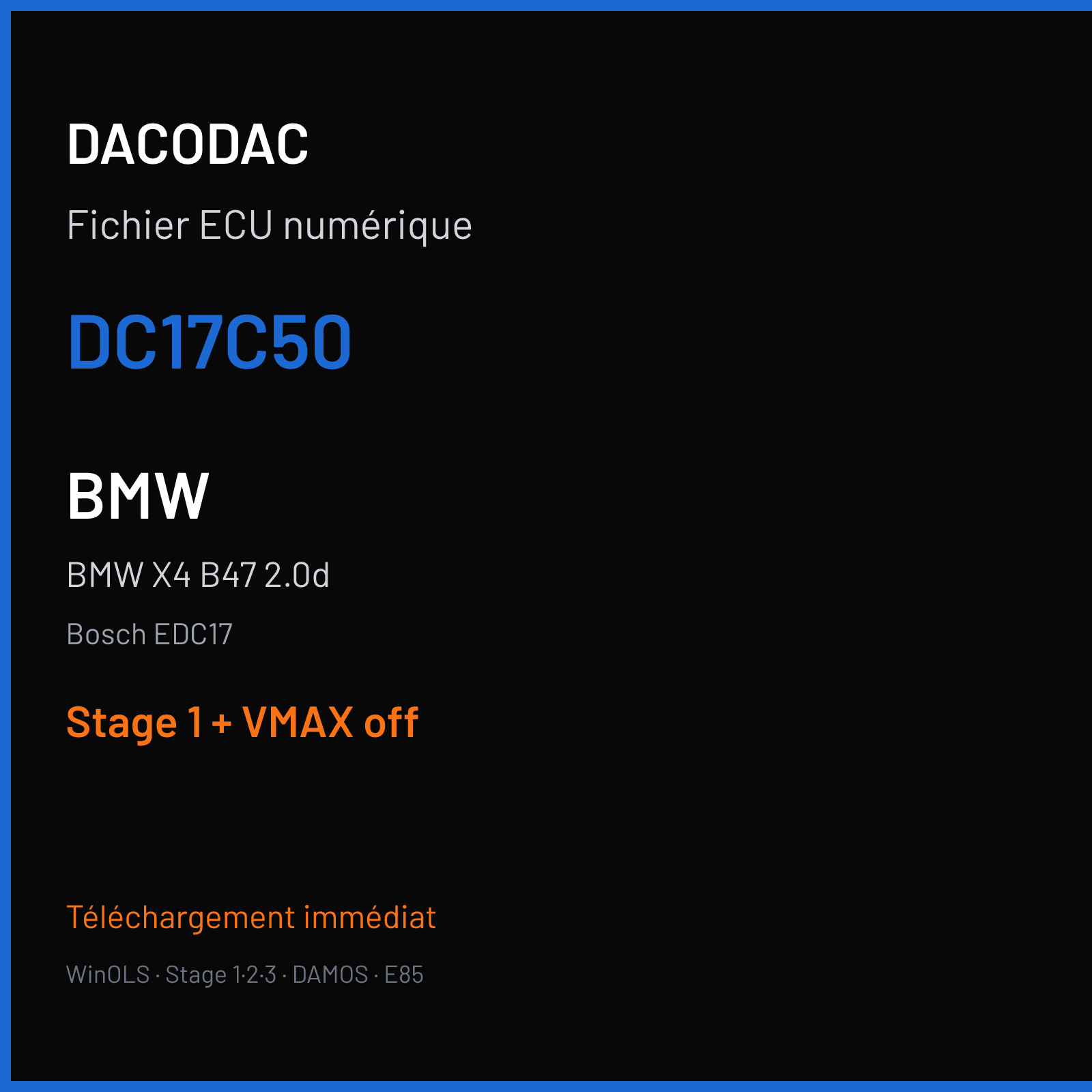 BMW X4 B47 2.0d (2015) — Bosch EDC17 — DC17C50 — Stage 1 + VMAX off