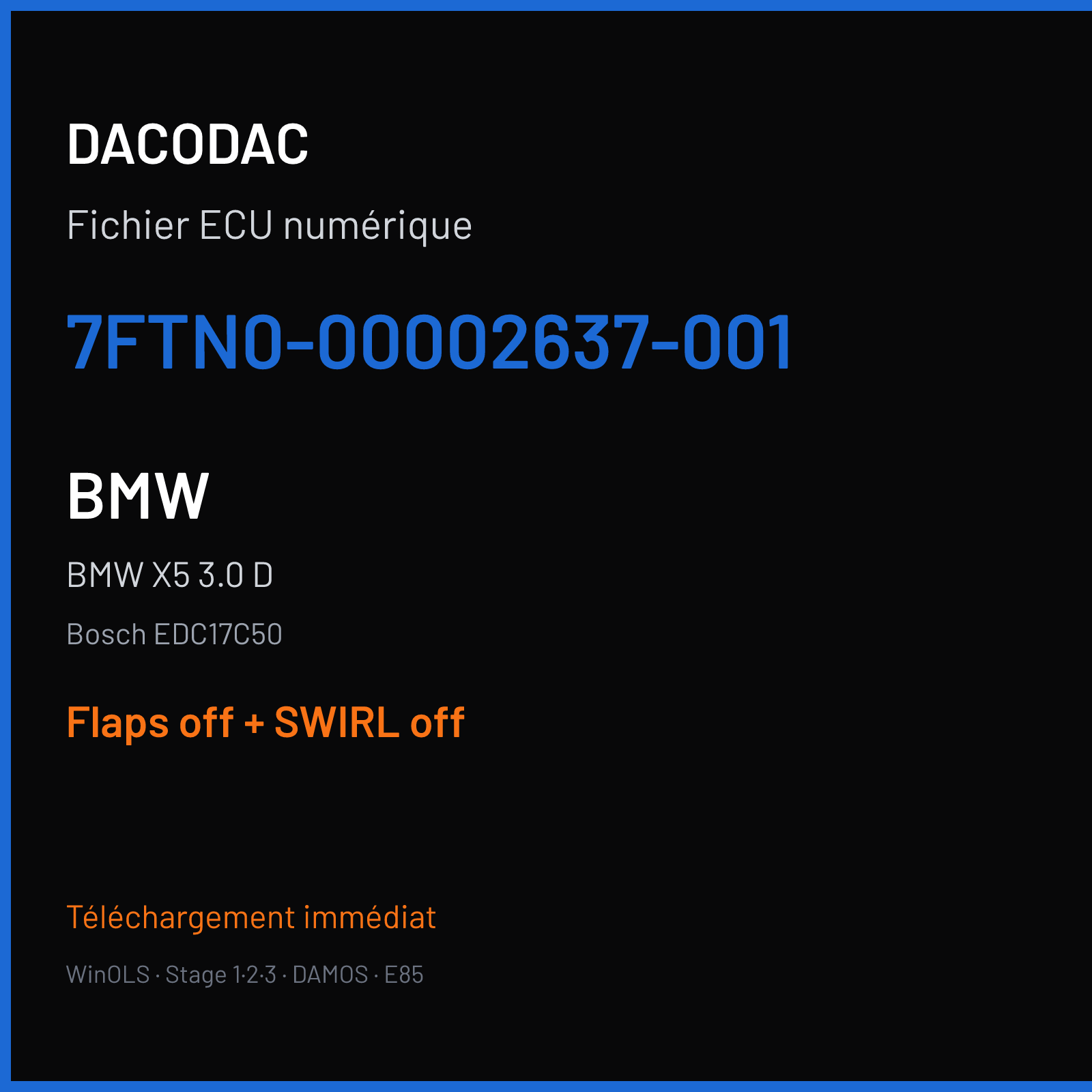 BMW X5 3.0 D (2014) — Bosch EDC17C50 — 7FTN0-00002637-001 — Flaps off + SWIRL off