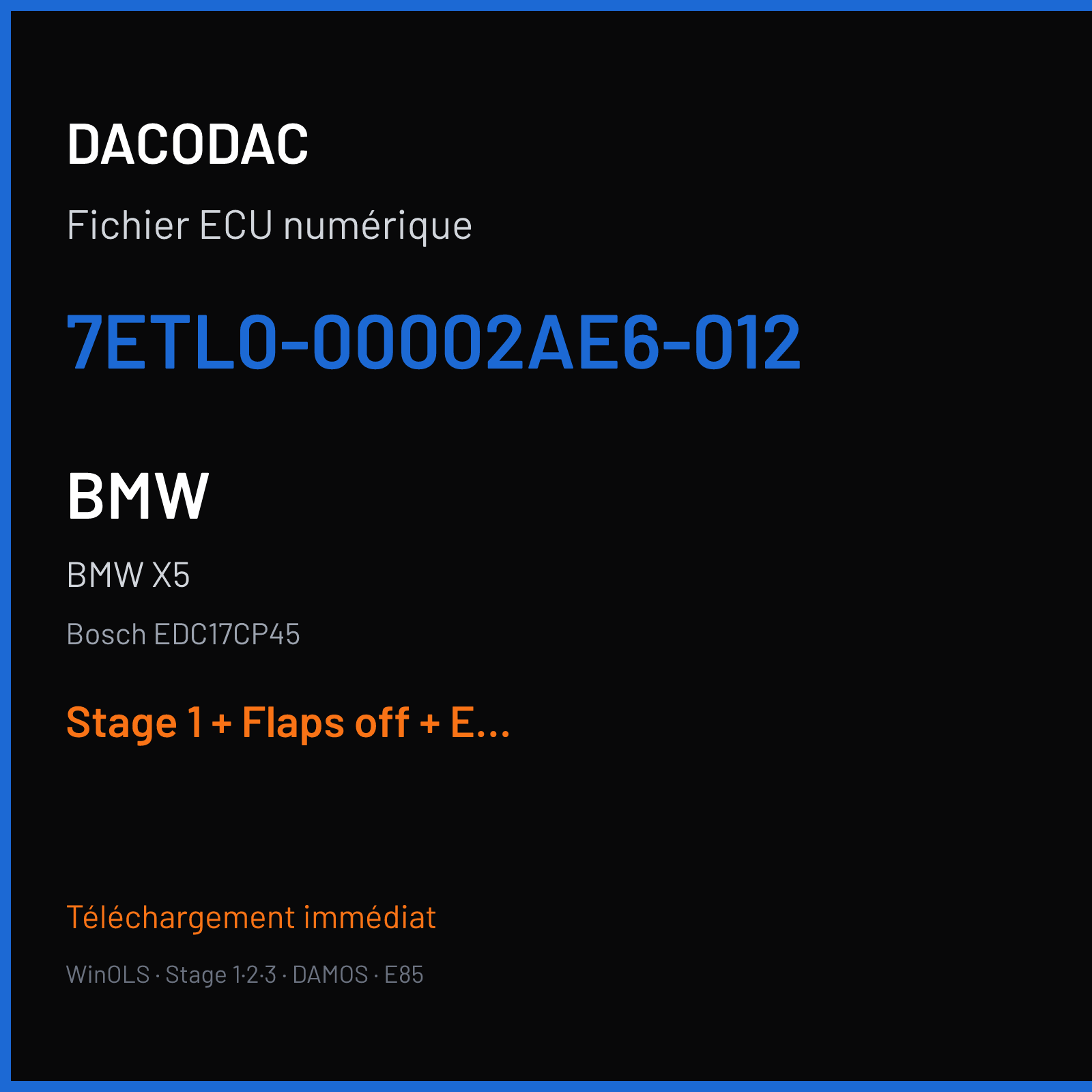 BMW X5 — Bosch EDC17CP45 — 7ETL0-00002AE6-012 — Stage 1 + Flaps off + EGR off + VMAX off