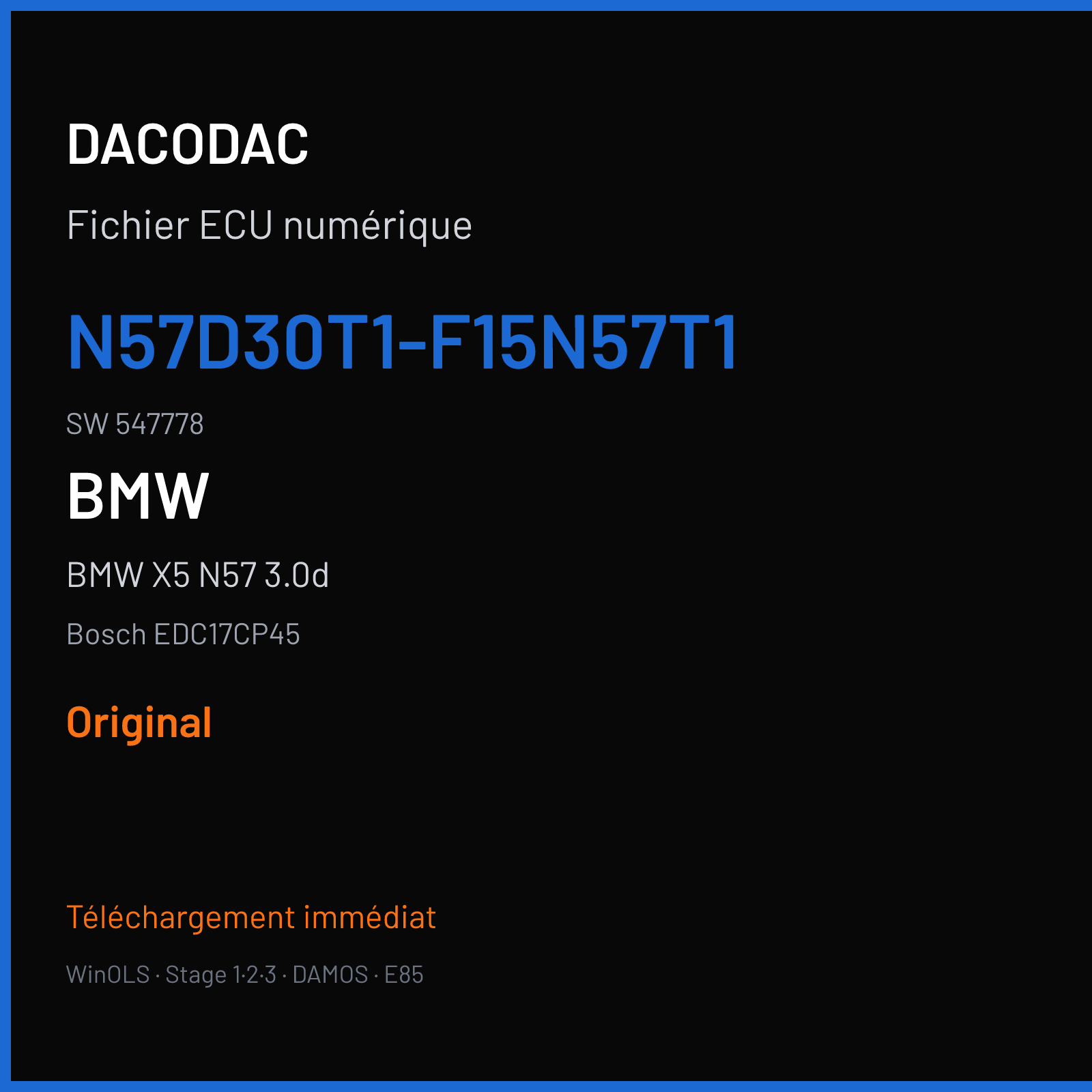 BMW X5 N57 3.0d — Bosch EDC17CP45 — N57D30T1-F15N57T1 · 547778 — Original