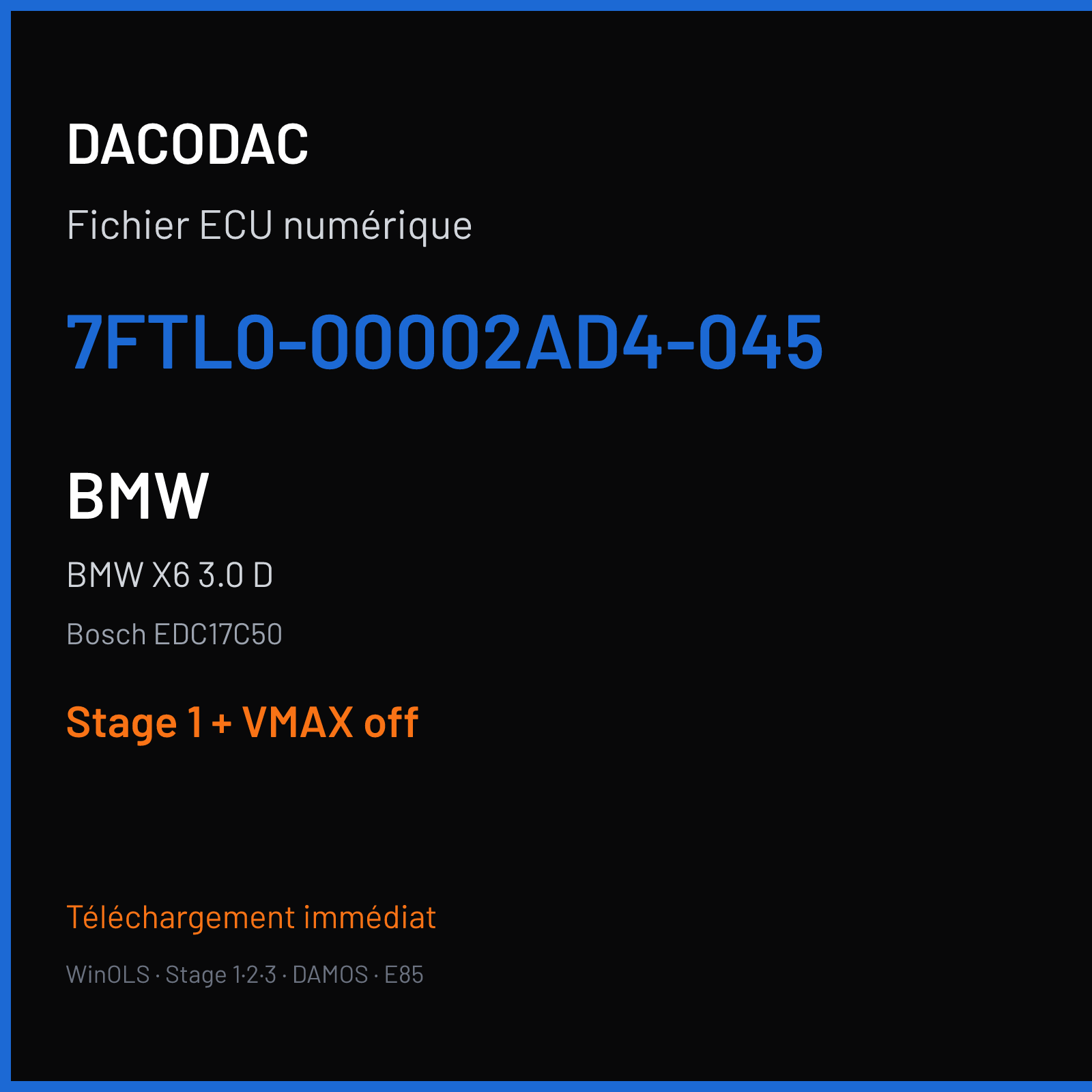 BMW X6 3.0 D (2015) — Bosch EDC17C50 — 7FTL0-00002AD4-045 — Stage 1 + VMAX off