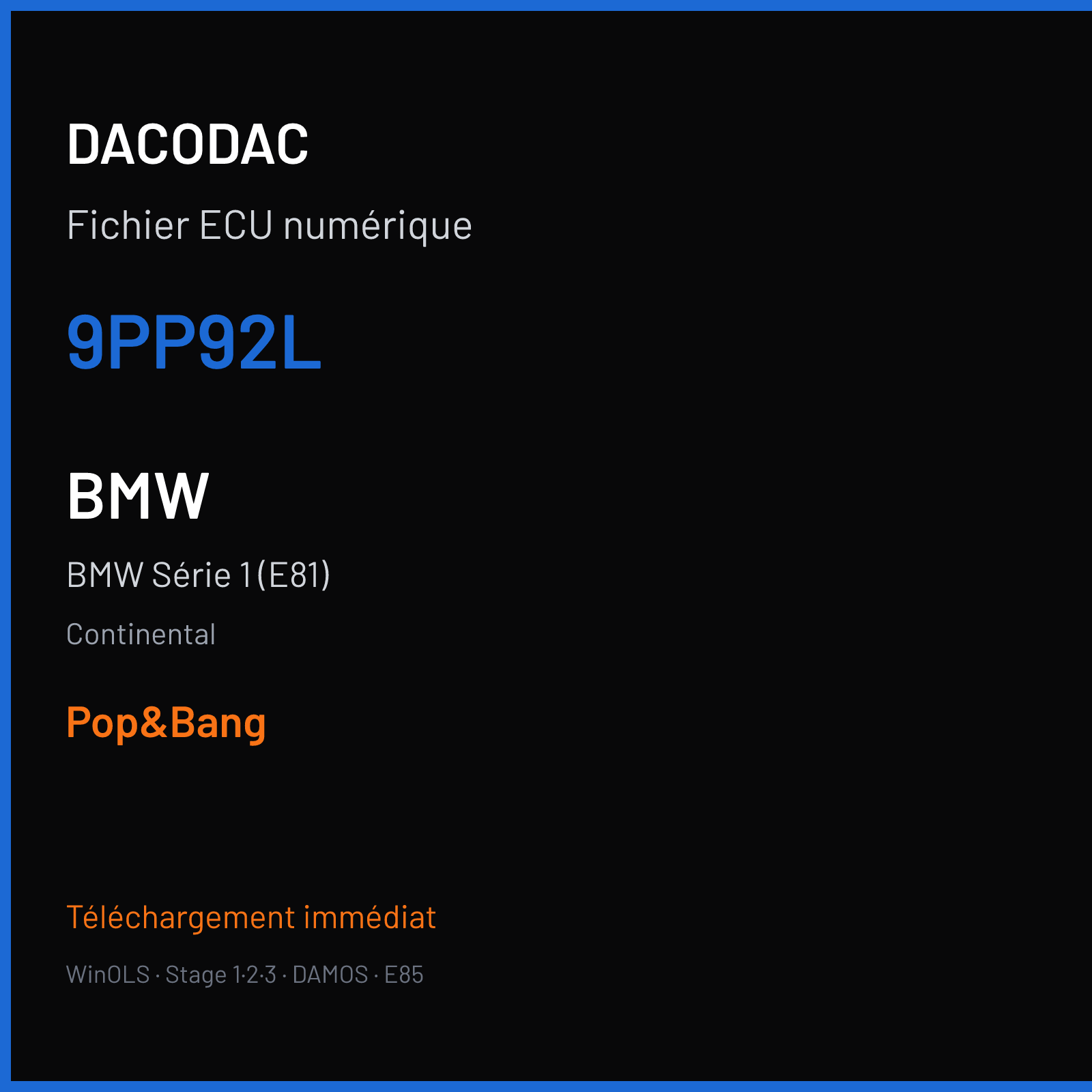 BMW Série 1 (E81) (2007) — Continental — 9PP92L — Pop&Bang
