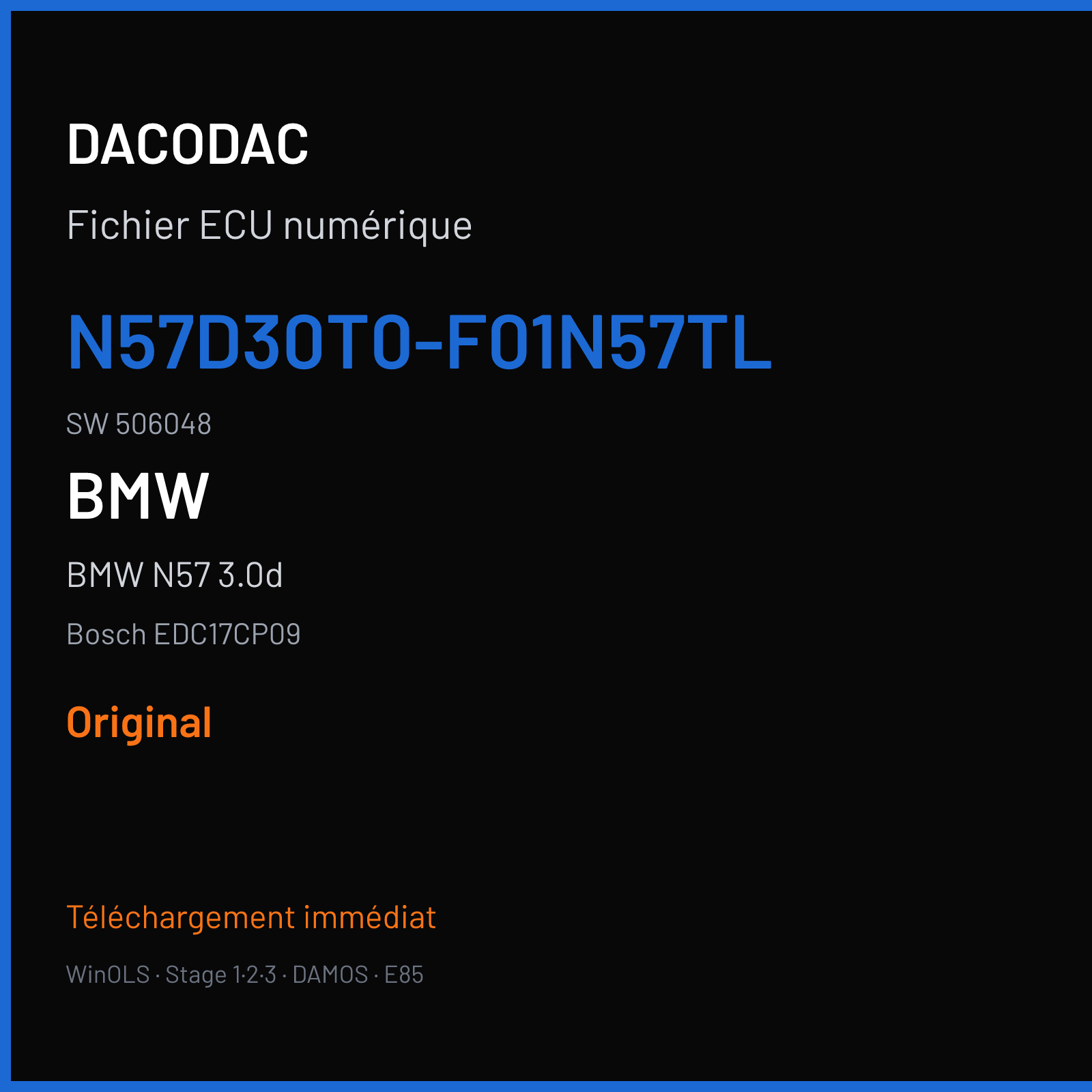 BMW N57 3.0d — Bosch EDC17CP09 — N57D30T0-F01N57TL · 506048 — Original