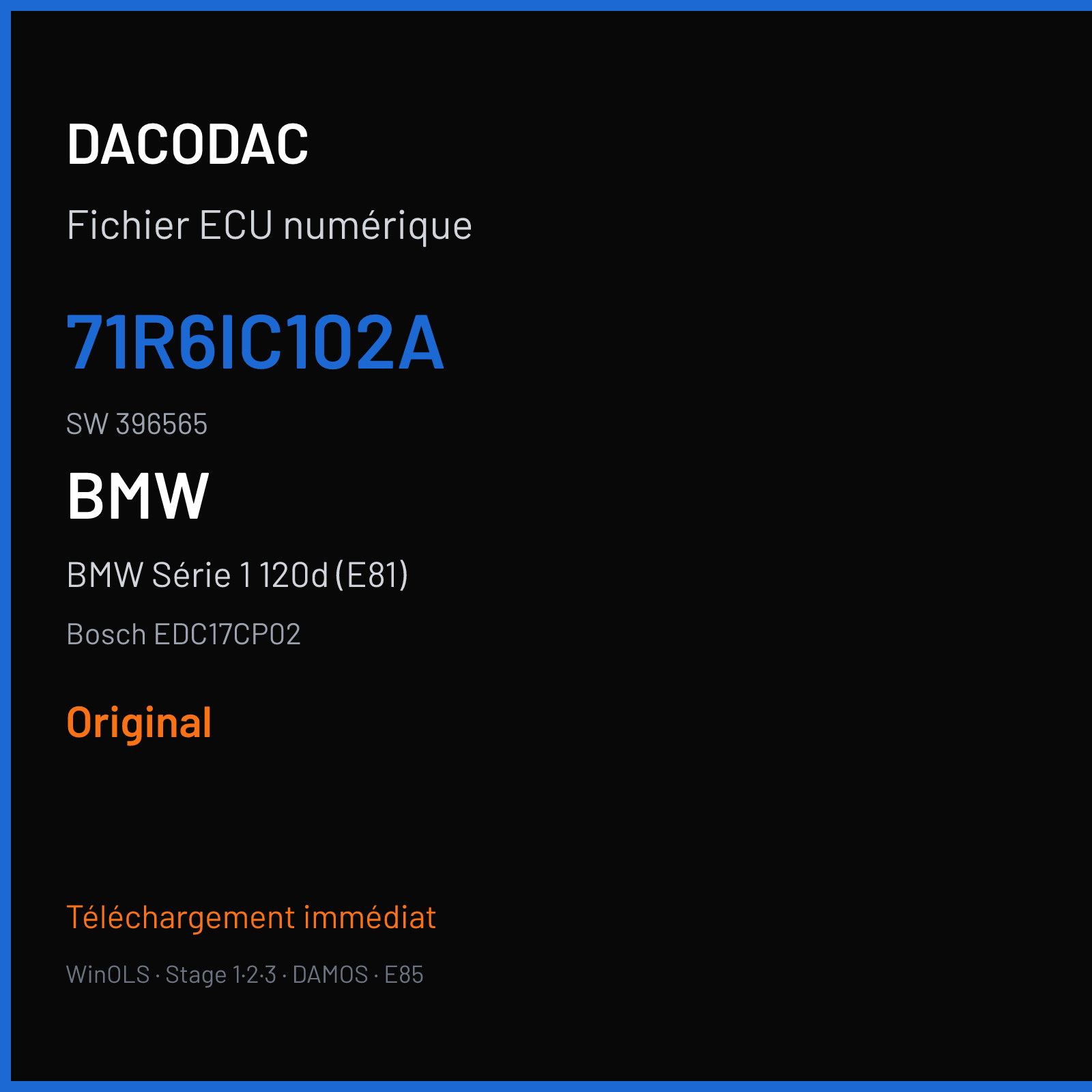 BMW Série 1 120d (E81) (2008) — Bosch EDC17CP02 — 71R6IC102A · 396565 — Original